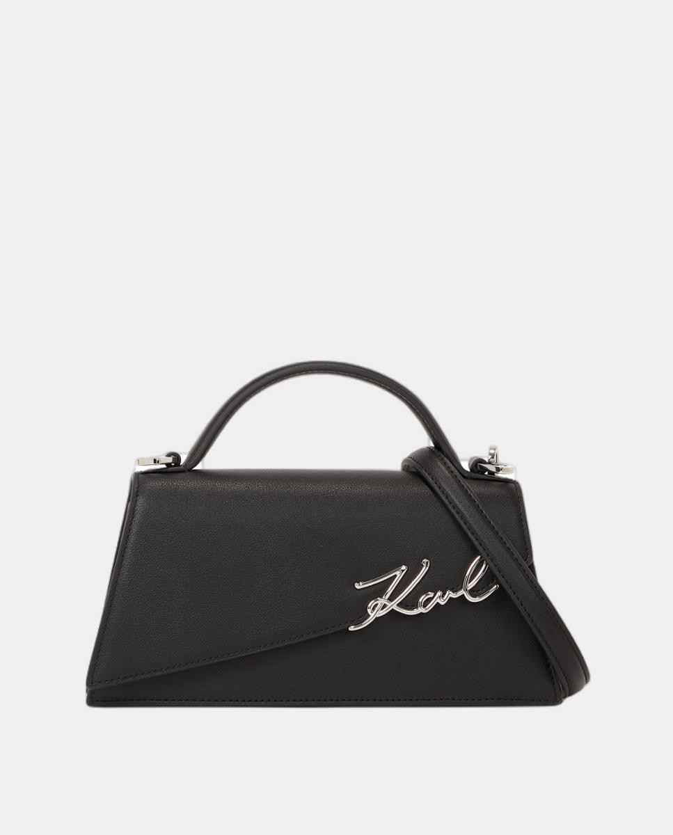 Mala a Tiracolo Pequena em Pele com Aba Preto-1