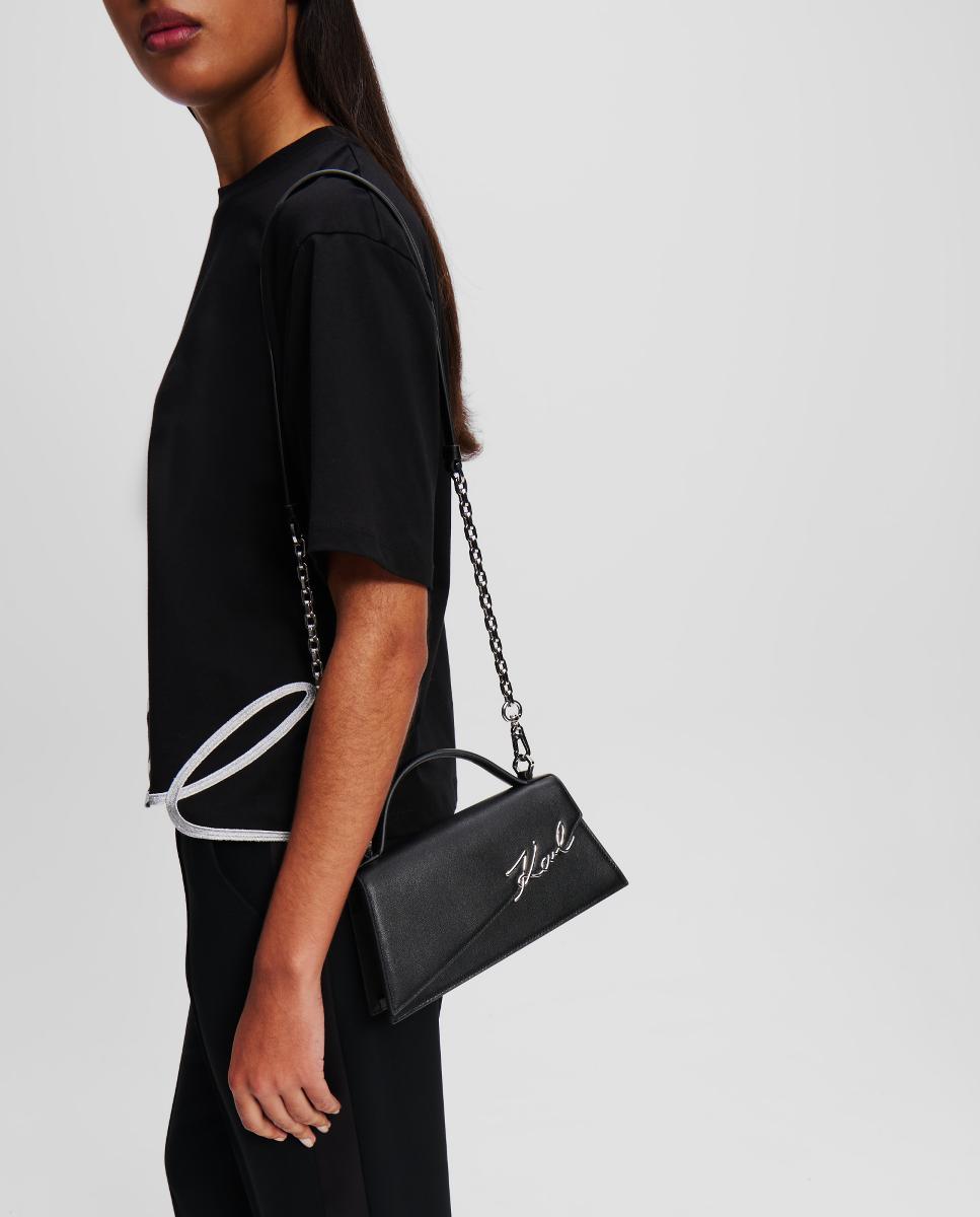 Mala a Tiracolo Pequena em Pele com Aba Preto-2