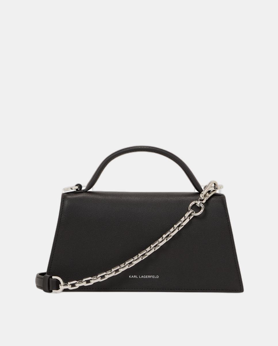 Mala a Tiracolo Pequena em Pele com Aba Preto-3