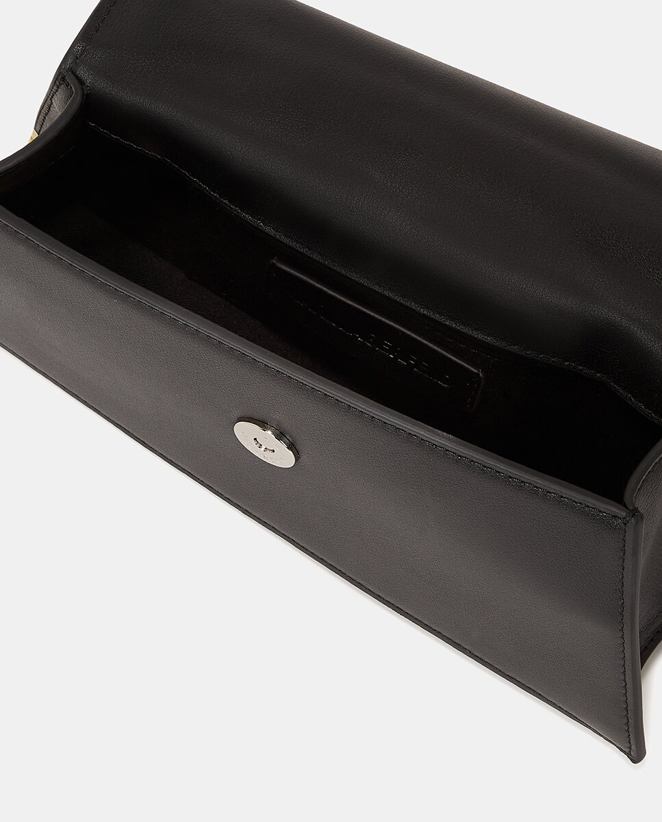 Mala a Tiracolo Pequena em Pele com Aba Preto-4