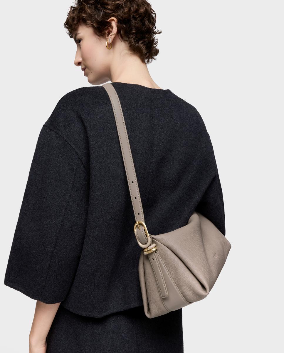 Mala a Tiracolo com Fecho de Correr e Alça Comprida Ajustável Taupe-4