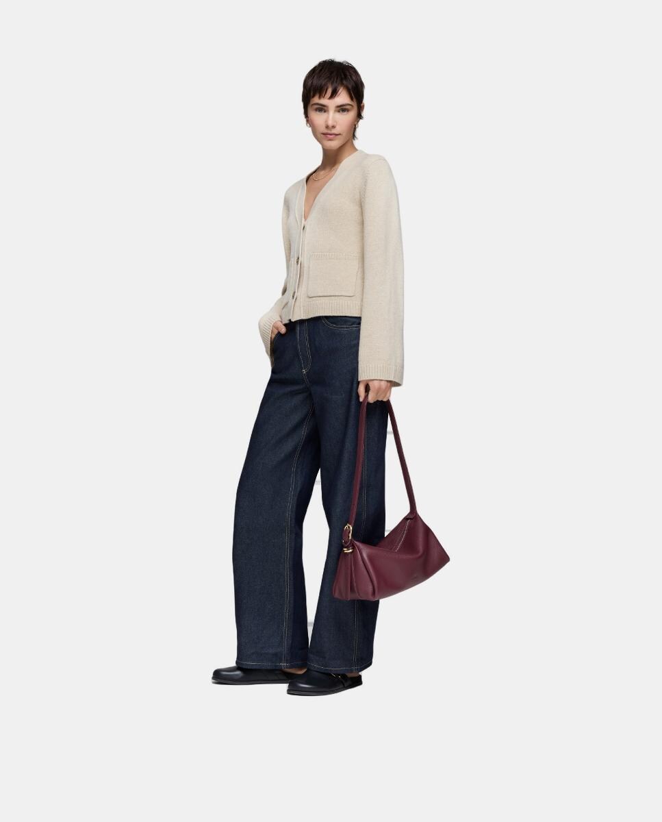 Mala a Tiracolo com Fecho de Correr e Alça Comprida Ajustável Bordeaux-5