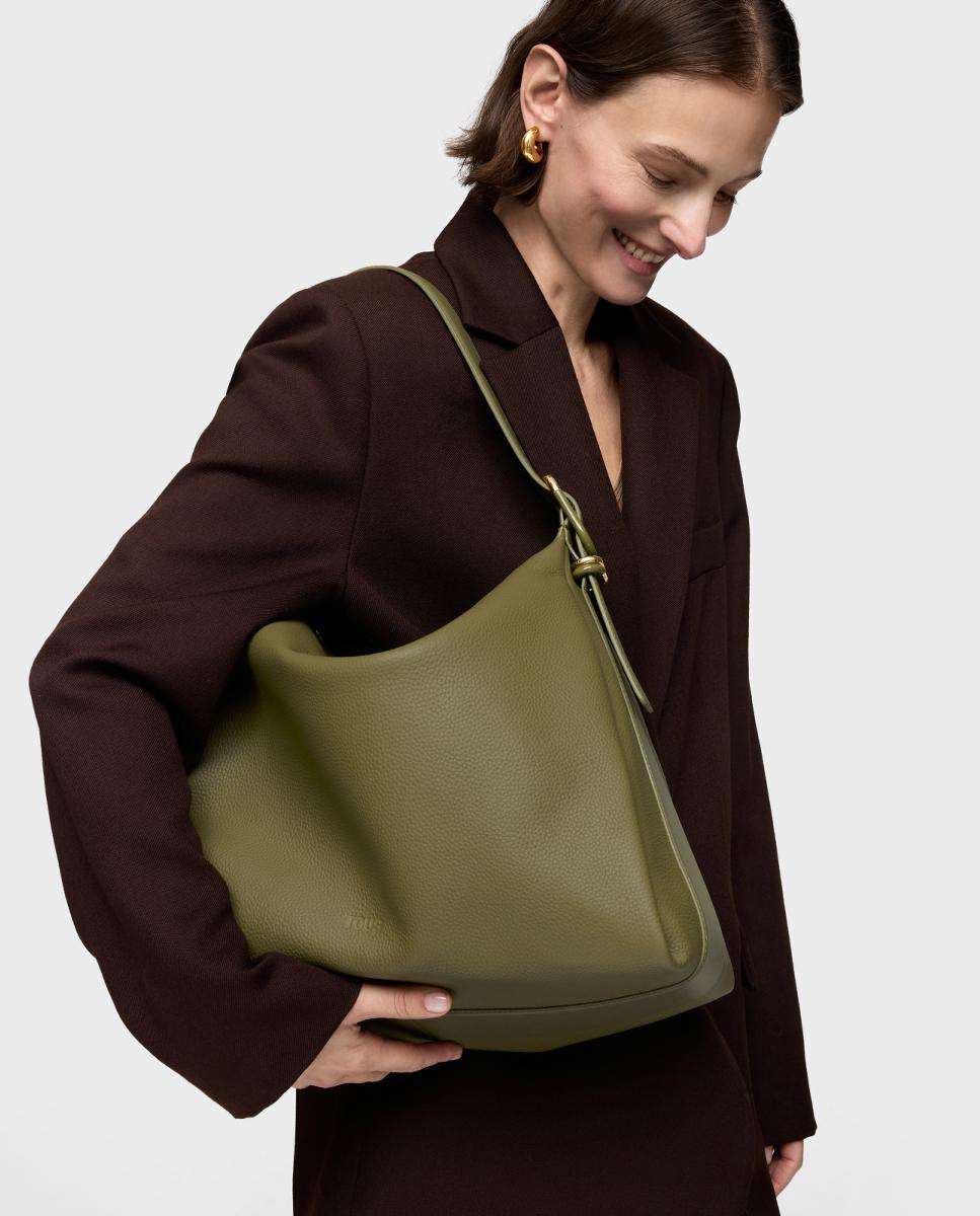 Mala de Ombro com Fecho de Correr e Alça Comprida Verde-escuro-4