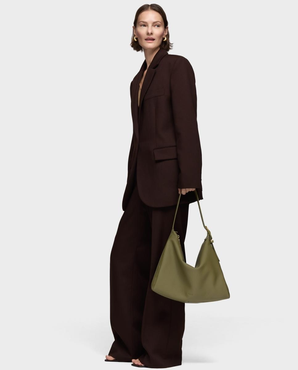 Mala de Ombro com Fecho de Correr e Alça Comprida Verde-escuro-5