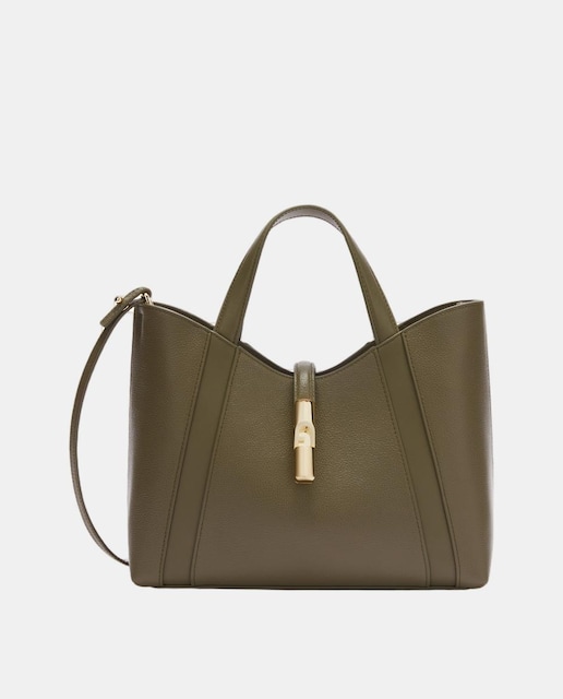 Imagem 0 de Mala Tipo Tote em Pele Granulada Refinada com Detalhes em Pele Suave e Bolso Interior com Fecho de Correr