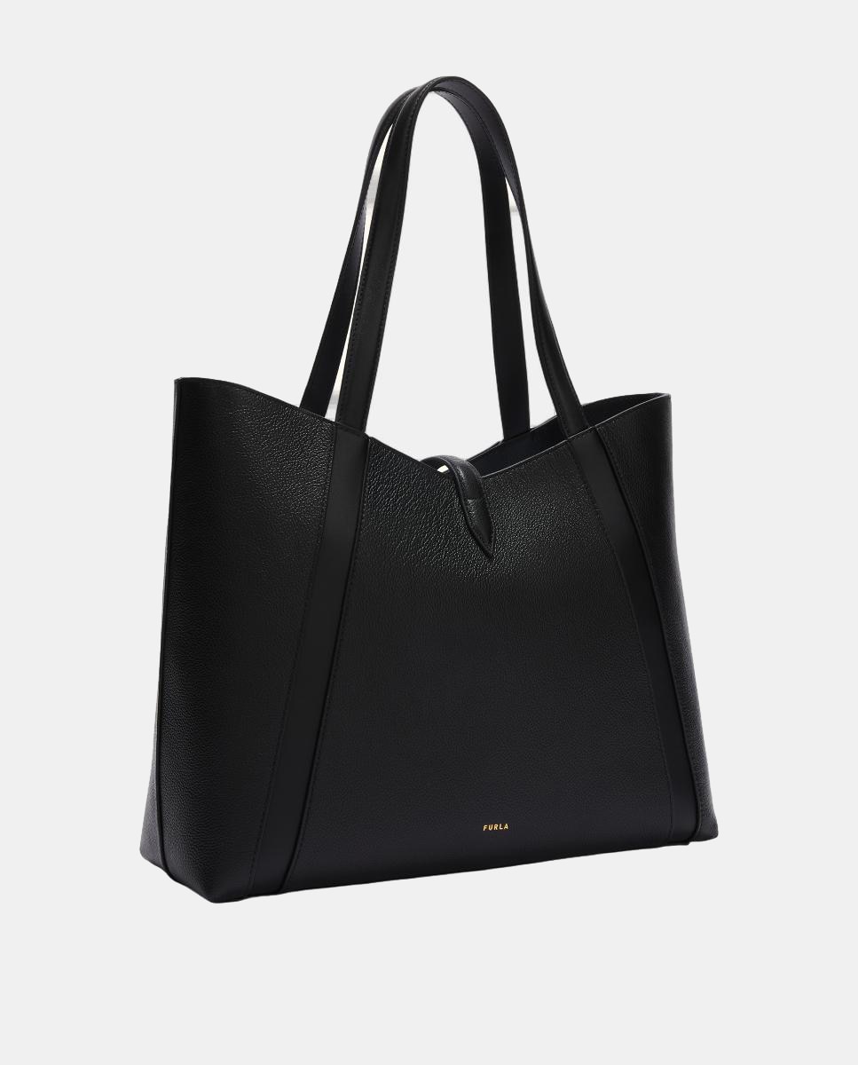 Mala Tipo Tote em Pele Granulada com um Interior Espaçoso Preto-2