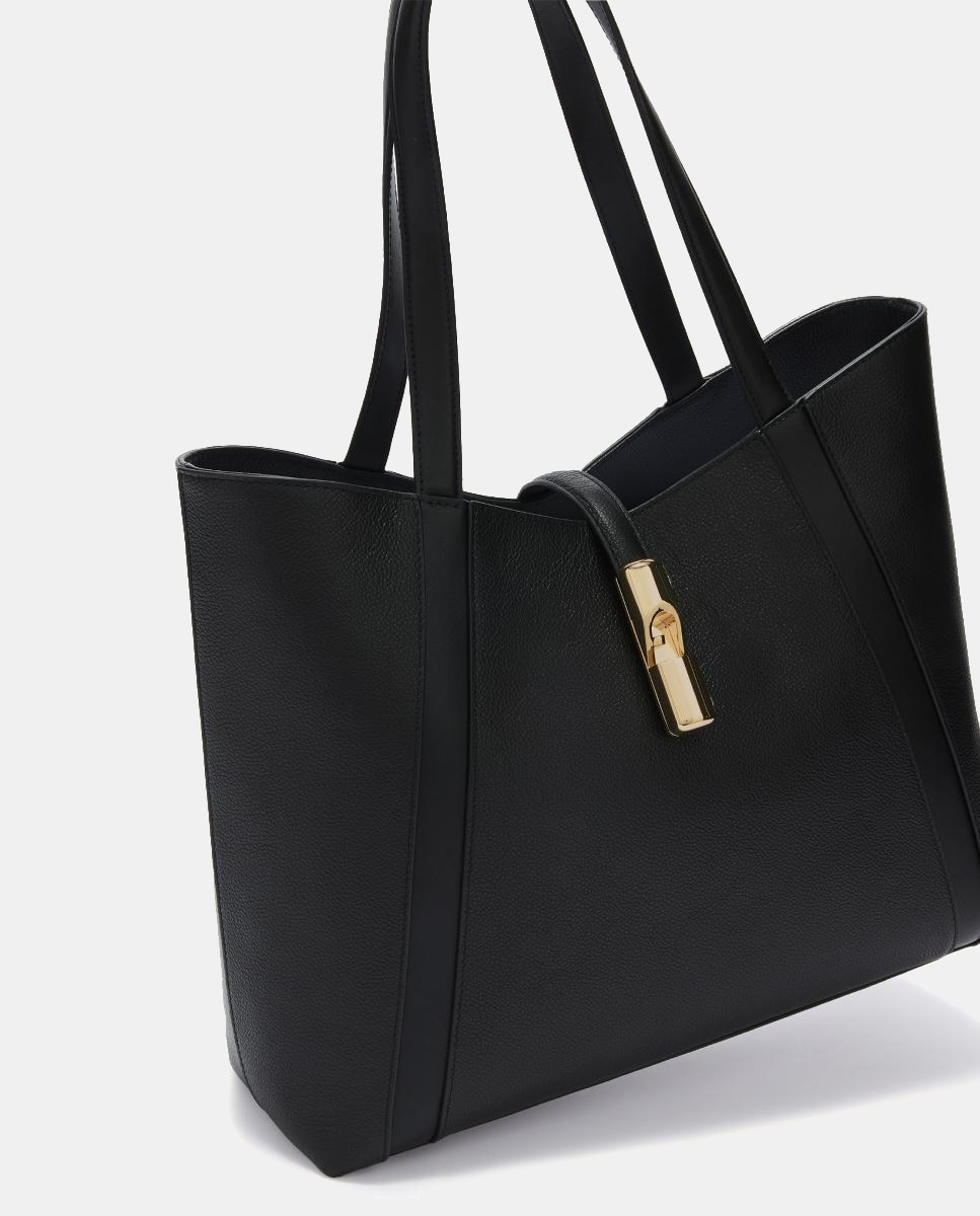 Mala Tipo Tote em Pele Granulada com um Interior Espaçoso Preto-4