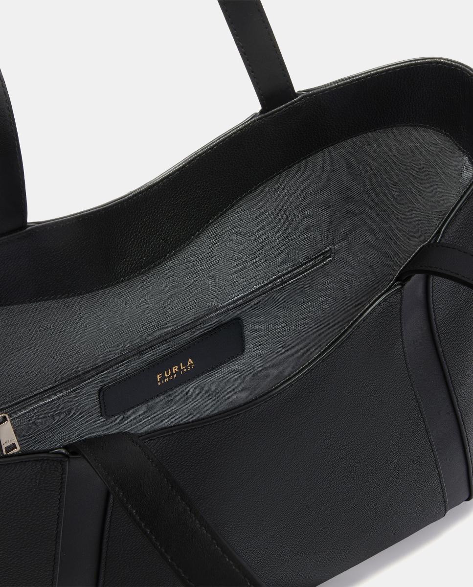 Mala Tipo Tote em Pele Granulada com um Interior Espaçoso Preto-5