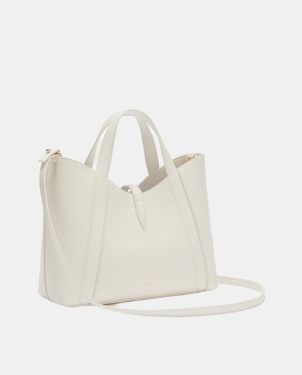 Mala Tipo Tote em Pele Granulada Refinada com Detalhes em Pele Suave e Bolso Interior com Fecho de Correr Branco-2