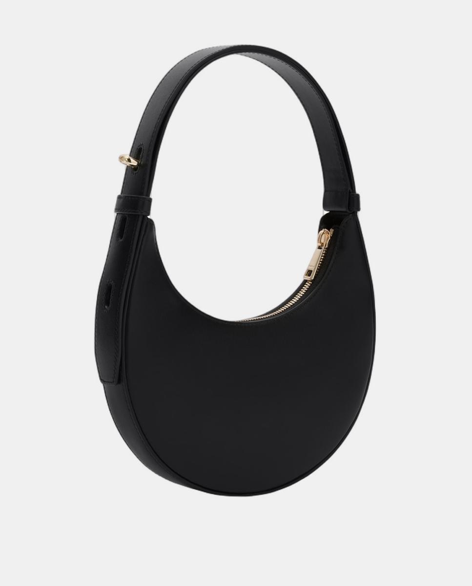 Mala Hobo Pequena em Pele com Forma de Meia-Lua Preto-2