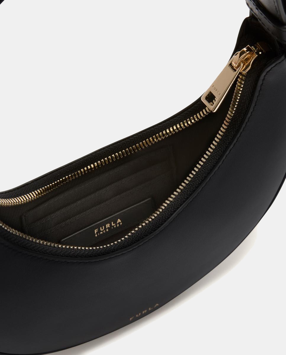 Mala Hobo Pequena em Pele com Forma de Meia-Lua Preto-3