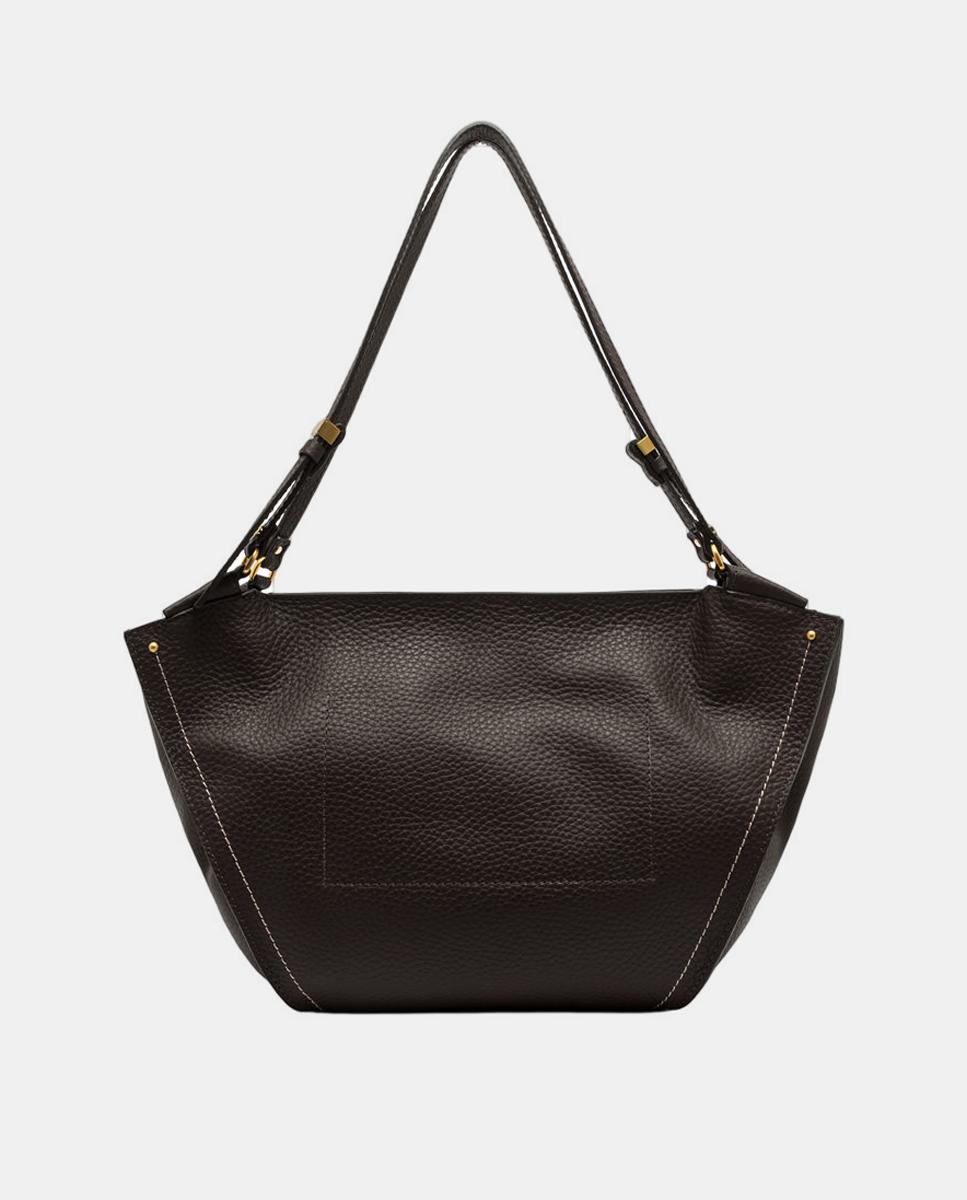 Mala de Ombro Modelo Bloom em Pele com Alças Ajustáveis Castanho-escuro-5