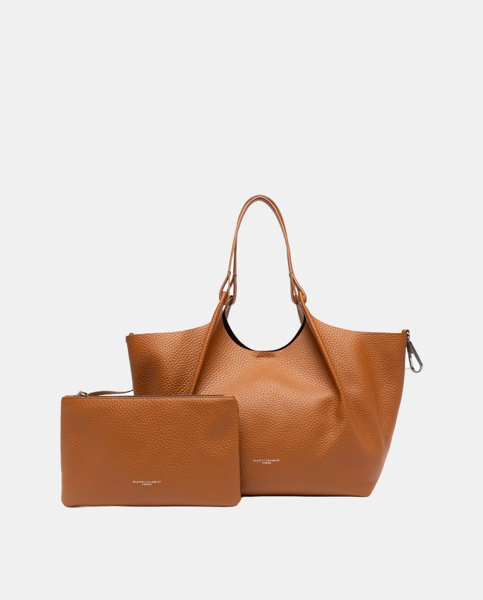 Mala Shopper Grande com Bolso Amovível em Pele - Roxo Castanho-3