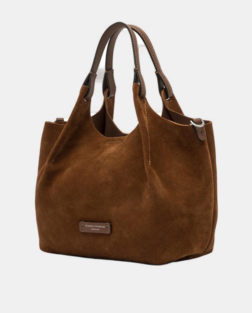 Mala de Ombro Média Modelo Dua em Camurça. Inclui Correia em Pele e Pochette. Castanho-3