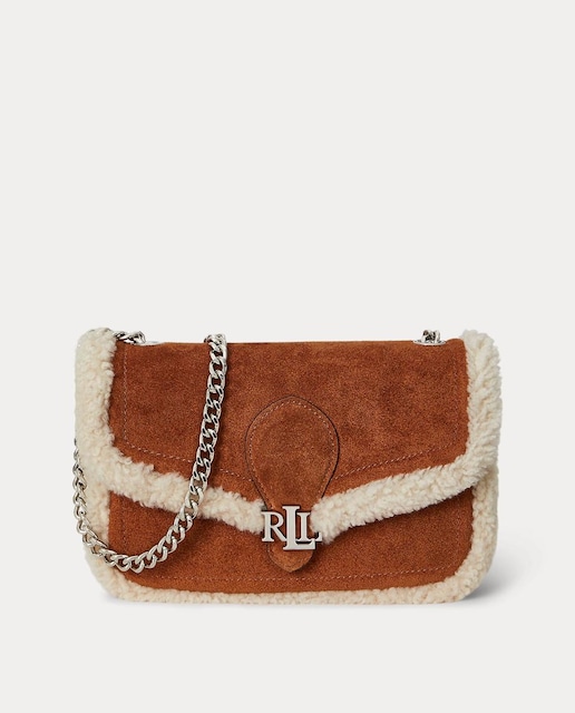 Imagem 0 de Mala a Tiracolo Bradley Pequena de Camurça com Detalhes em Pelo de Borrego