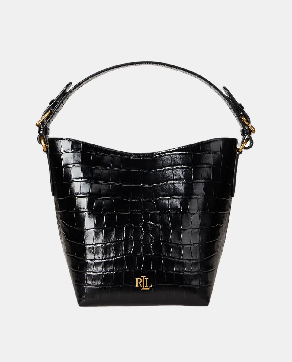 Mala Bucket Witley Média em Pele com Efeito Crocodilo Preto-1