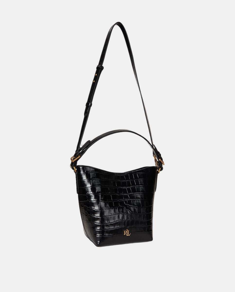 Mala Bucket Witley Média em Pele com Efeito Crocodilo Preto-2
