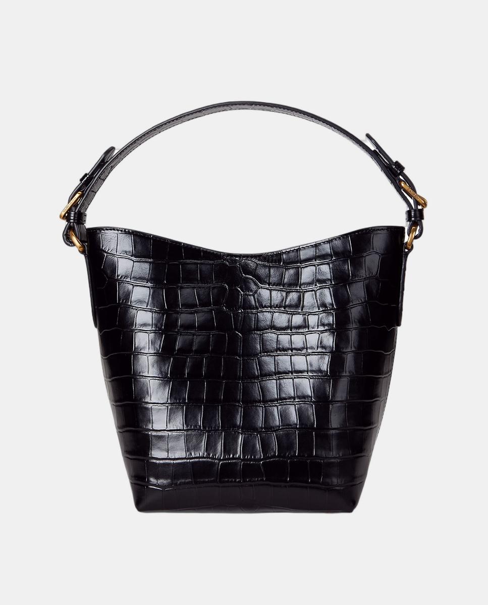 Mala Bucket Witley Média em Pele com Efeito Crocodilo Preto-3