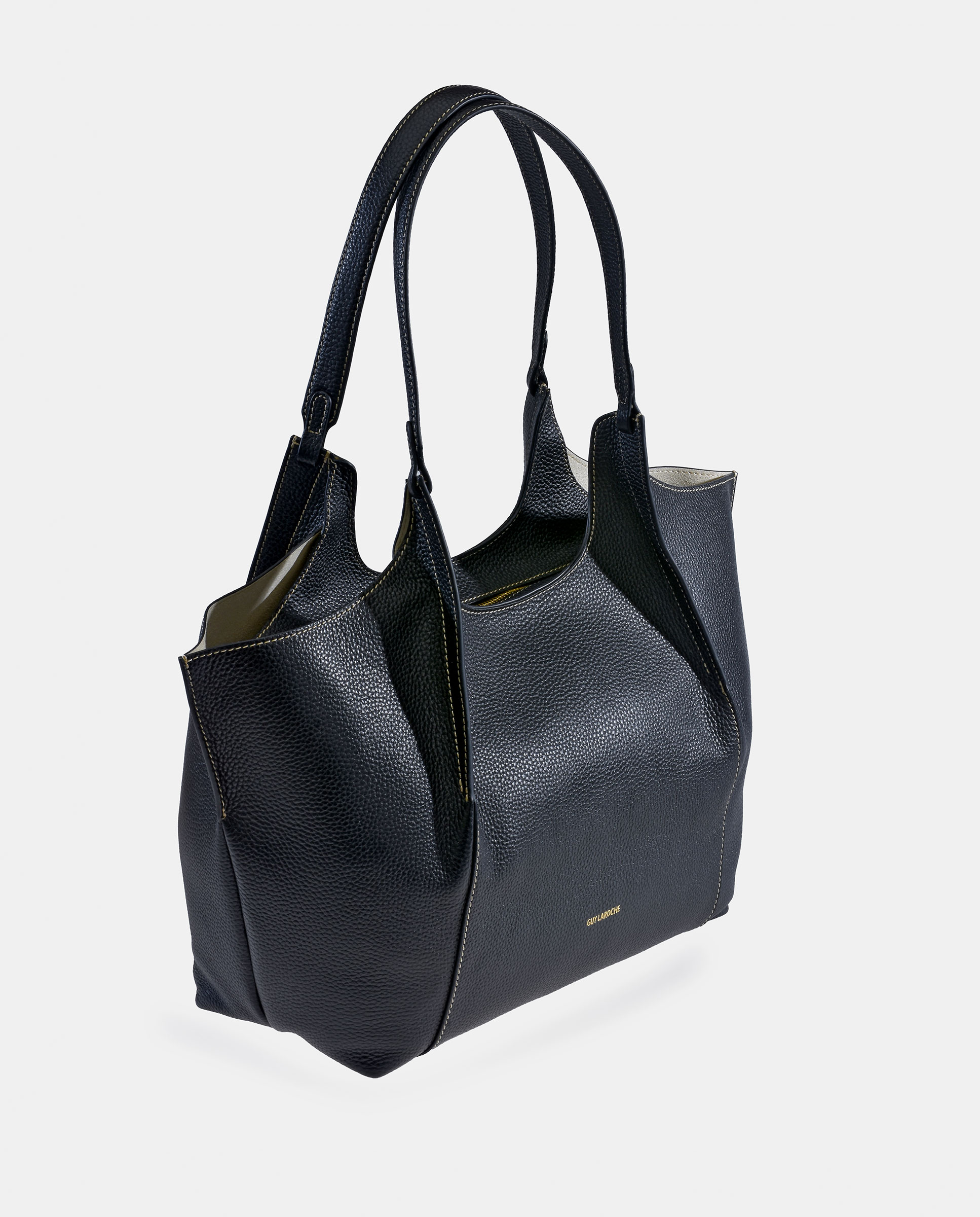 Mala Tipo Tote Grande em Pele com Pouch Interior Preto-2