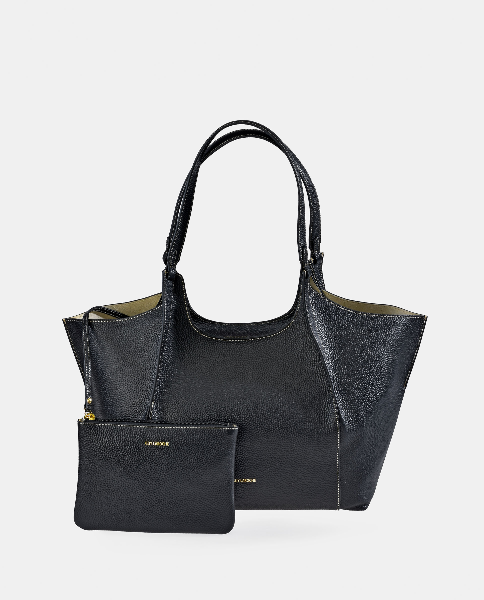 Mala Tipo Tote Grande em Pele com Pouch Interior Preto-5