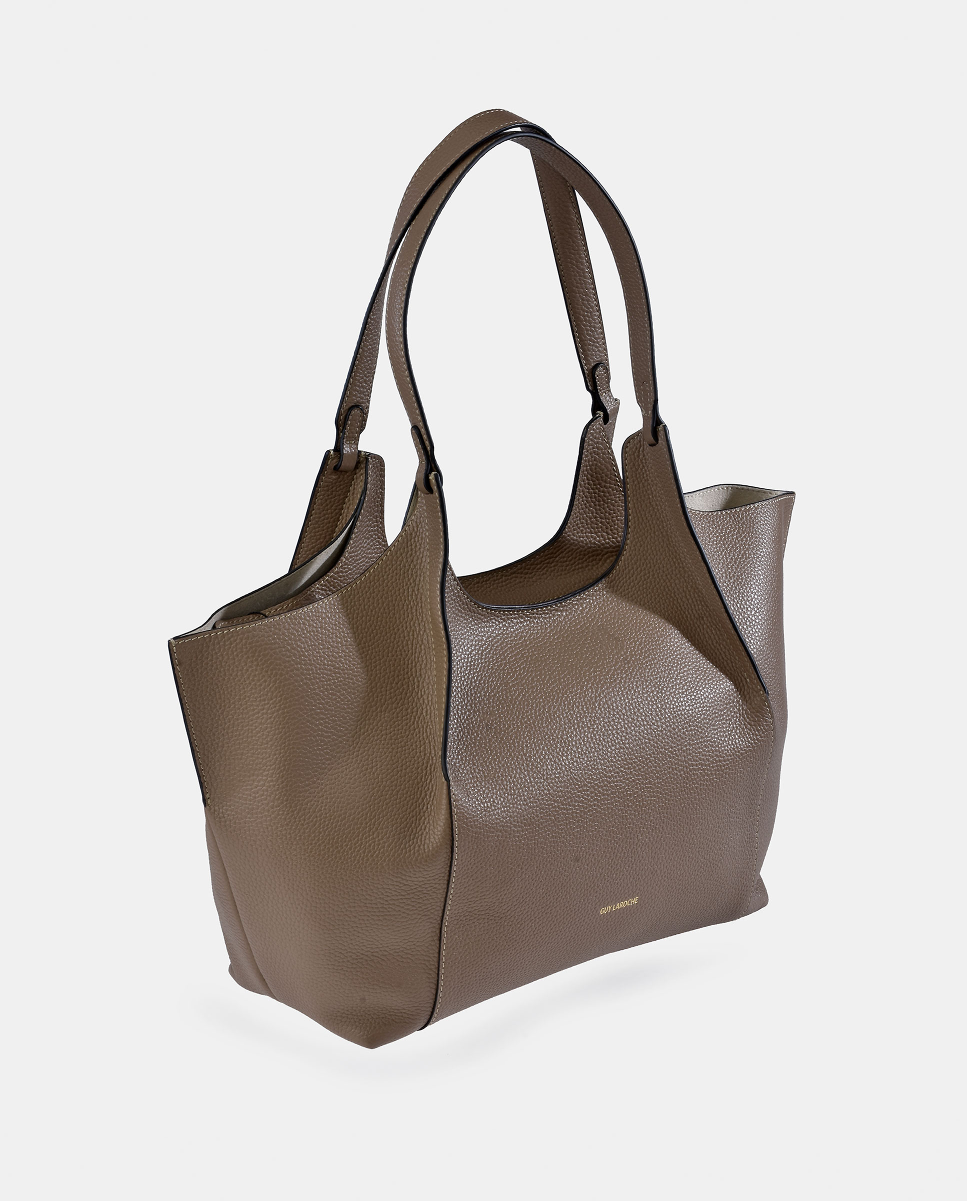 Mala Tipo Tote Grande em Pele com Pouch Interior Taupe-2