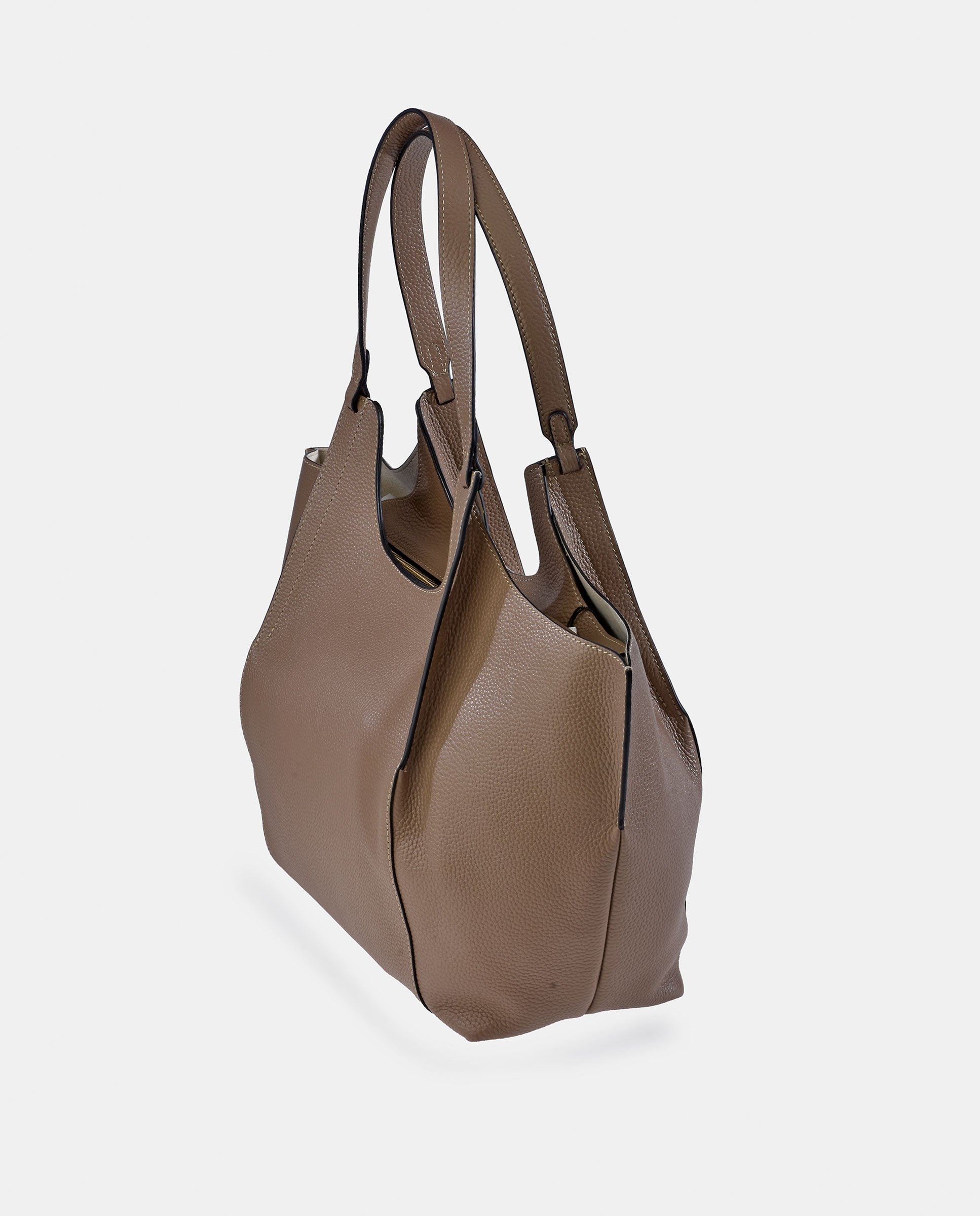 Mala Tipo Tote Grande em Pele com Pouch Interior Taupe-3