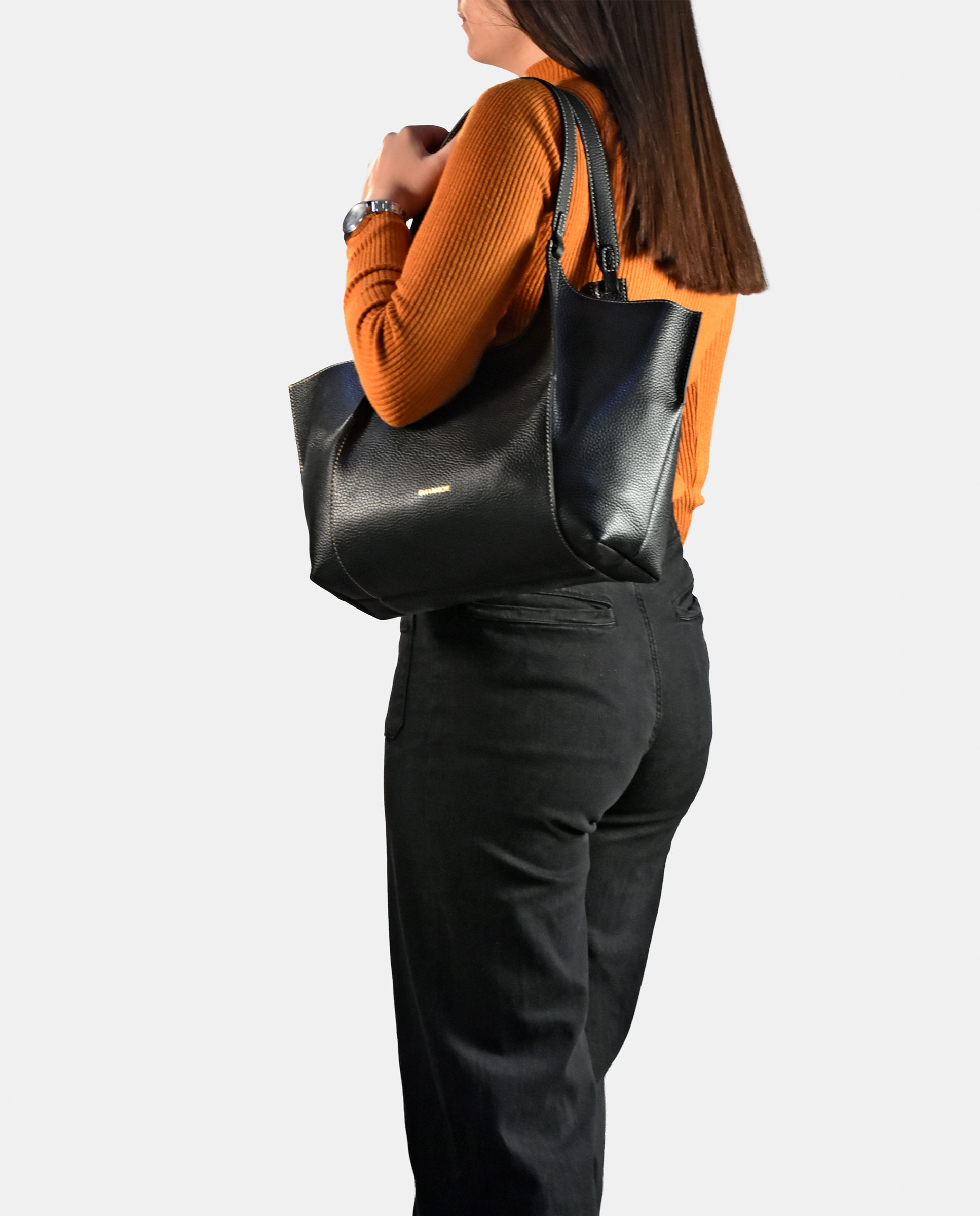 Mala Tipo Tote em Pele com Pouch Interior Preto-6