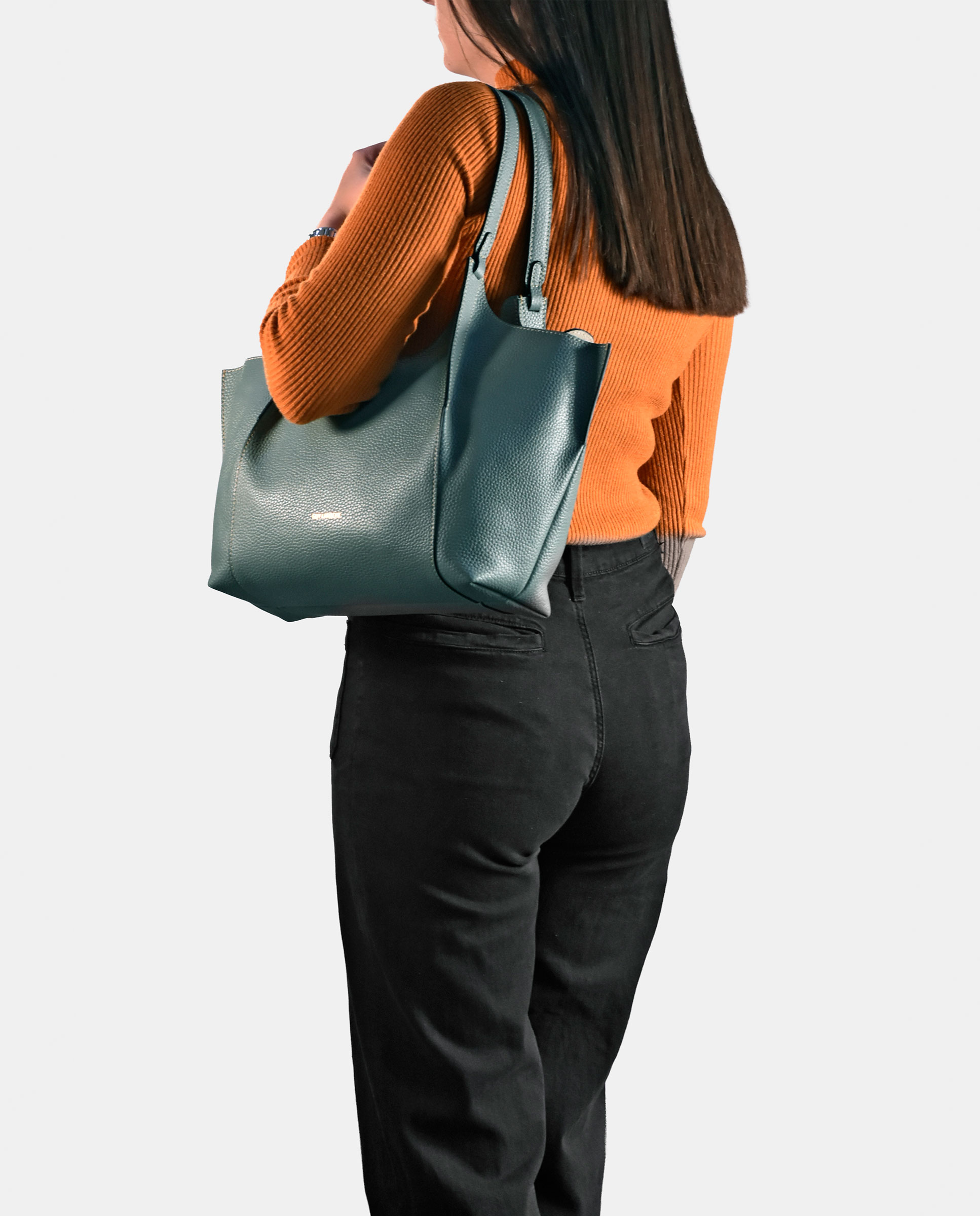 Mala Tipo Tote em Pele com Pouch Interior Azul-claro-5