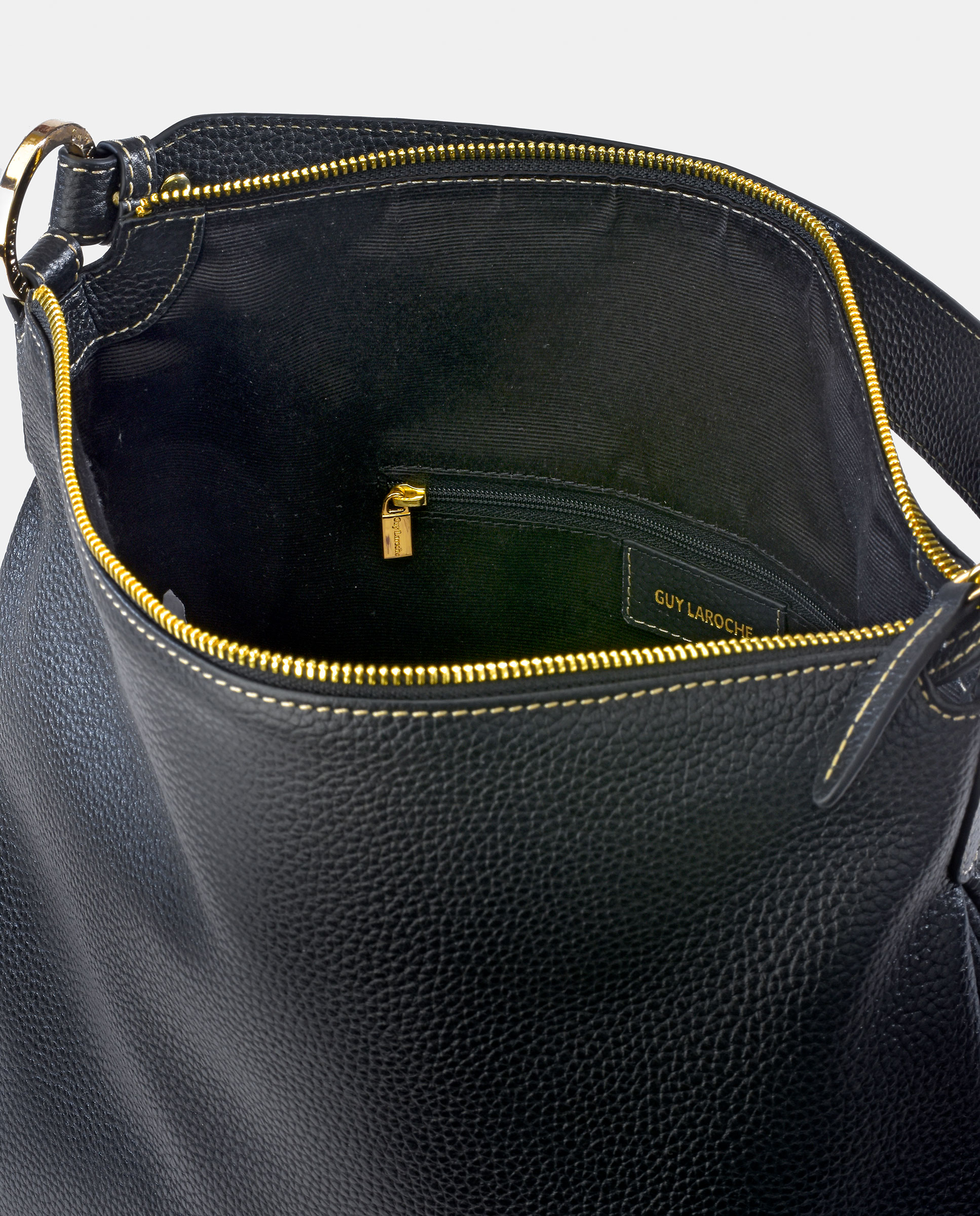 Bolso hobo en piel con cremallera - Guy Laroche - Negro Negro-4