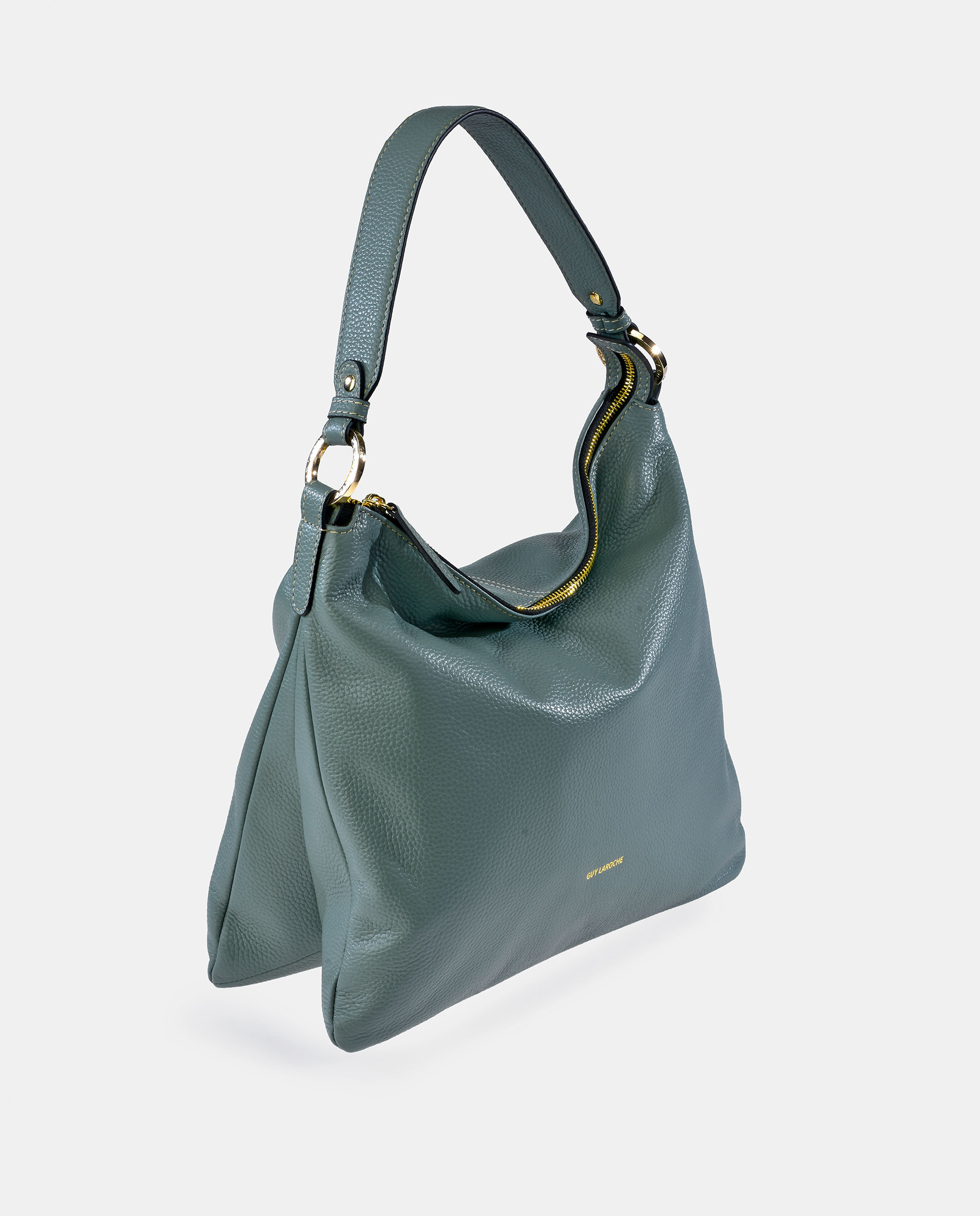 Mala Hobo em Pele com Fecho de Correr Azul-claro-2
