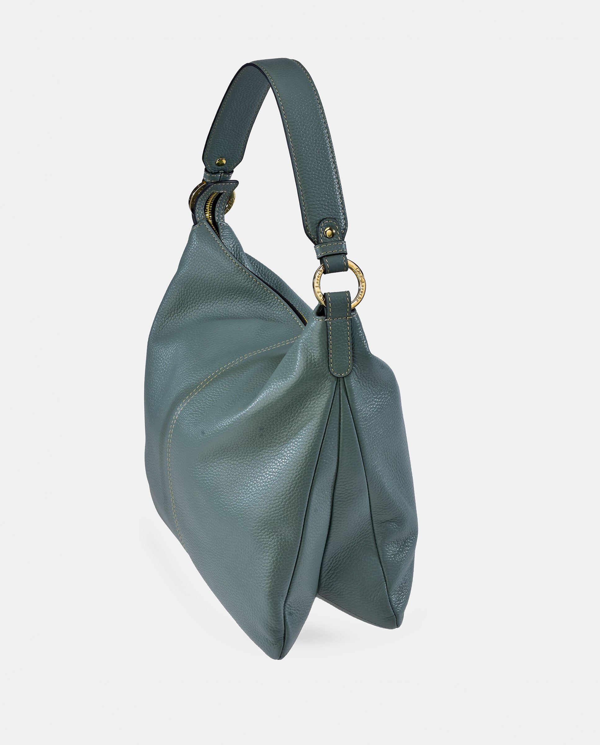 Mala Hobo em Pele com Fecho de Correr Azul-claro-3