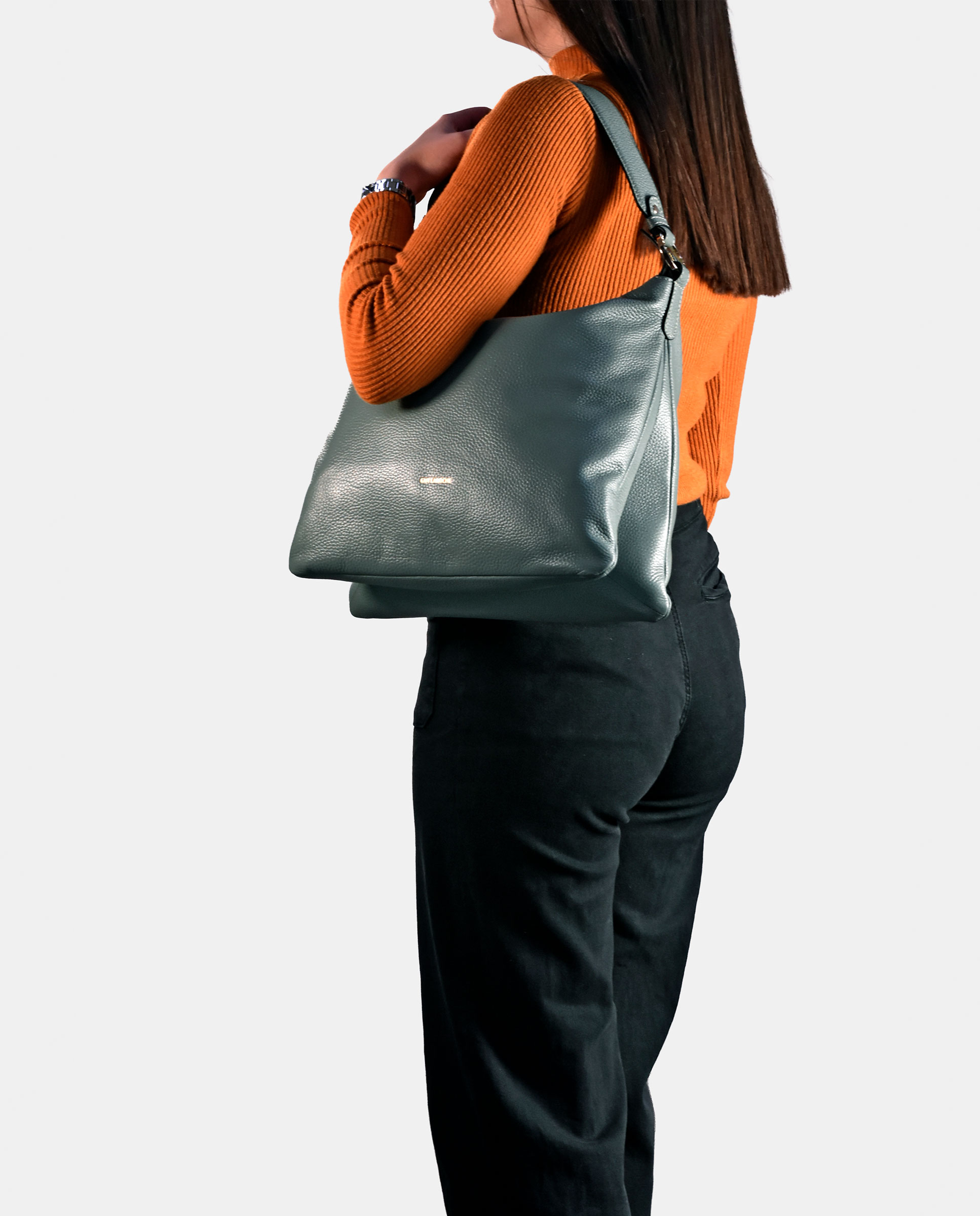 Mala Hobo em Pele com Fecho de Correr Azul-claro-5