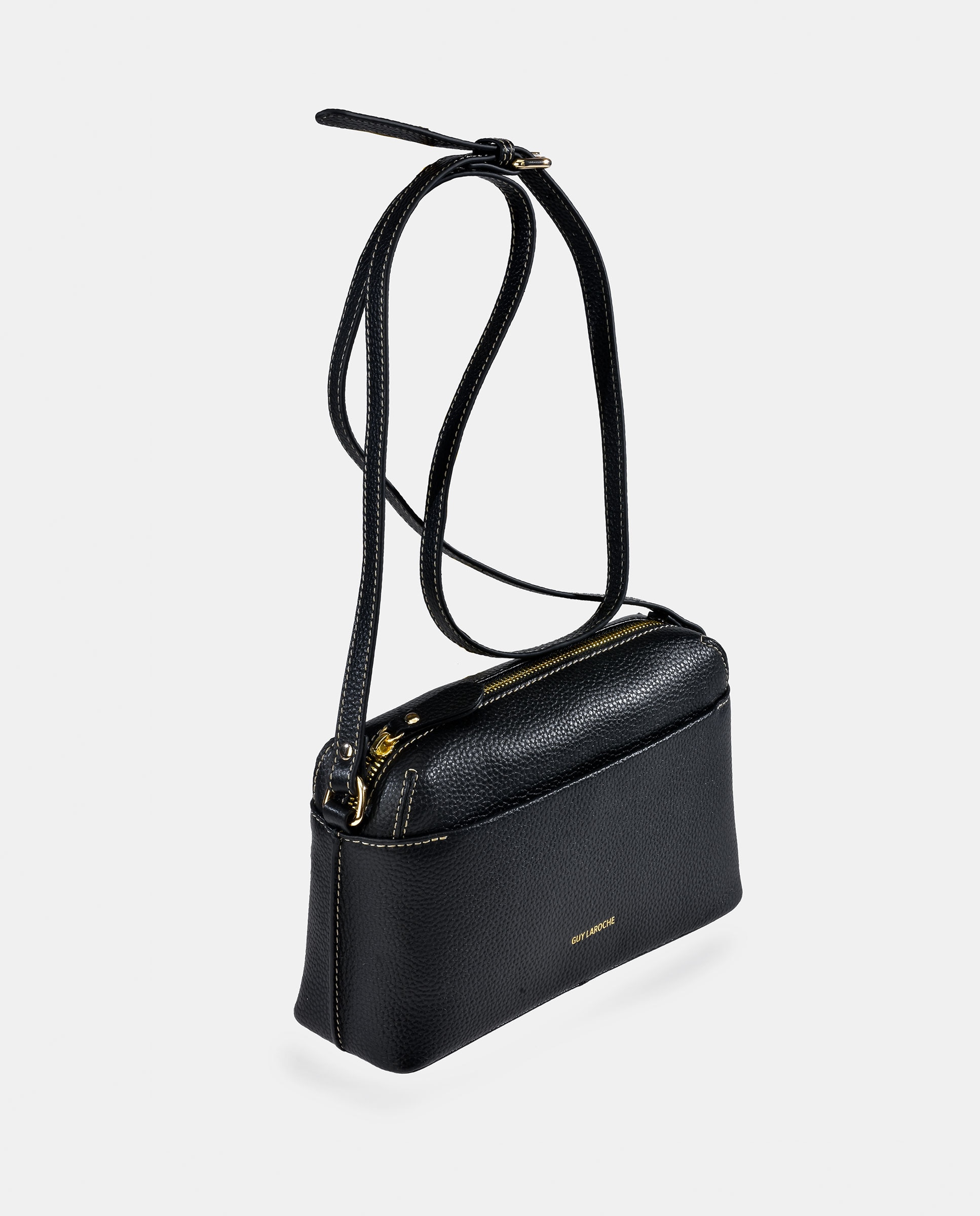 Mala Crossbody em Pele com Bolso à Frente Preto-2