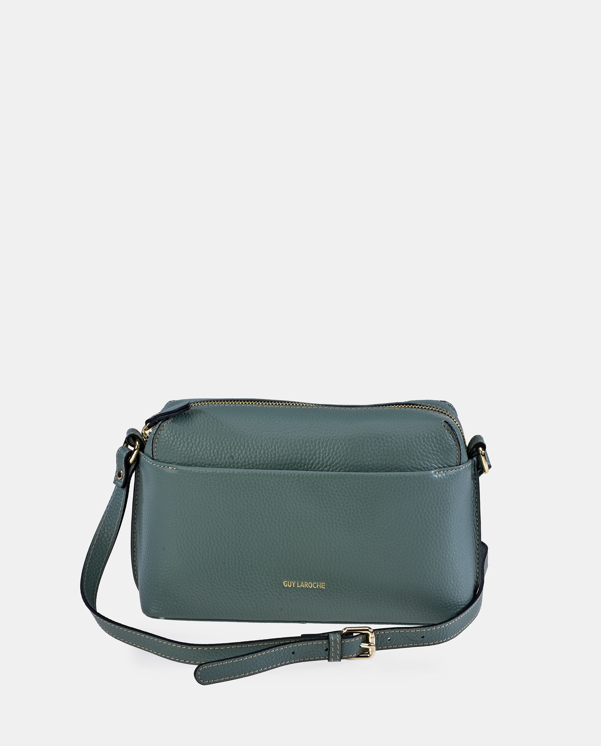 Mala Crossbody em Pele com Bolso à Frente Azul-claro-1