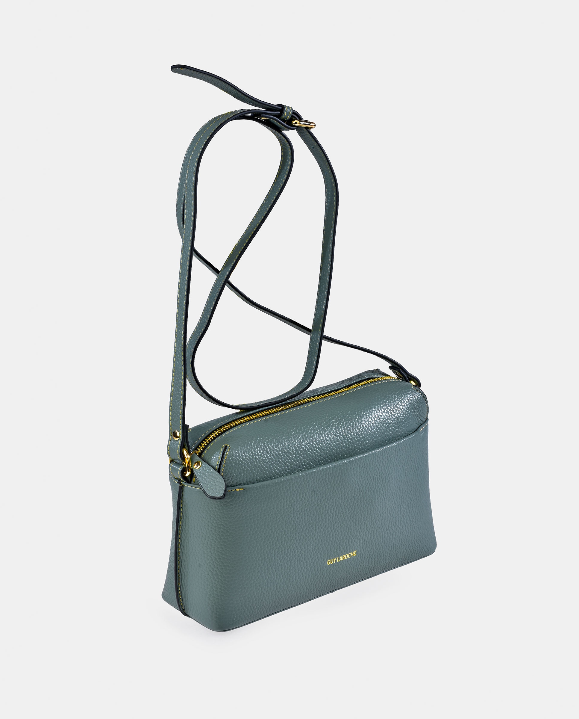 Mala Crossbody em Pele com Bolso à Frente Azul-claro-2