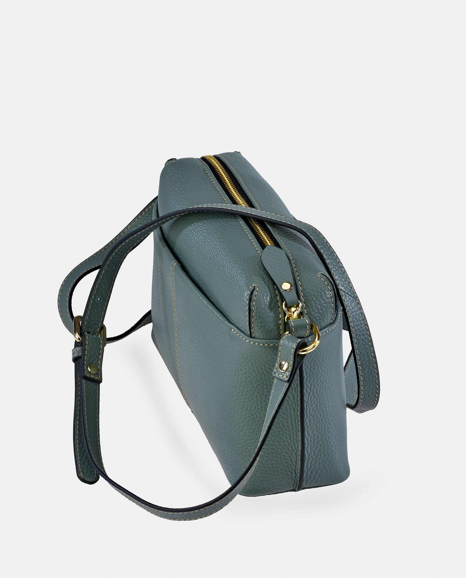 Mala Crossbody em Pele com Bolso à Frente Azul-claro-3