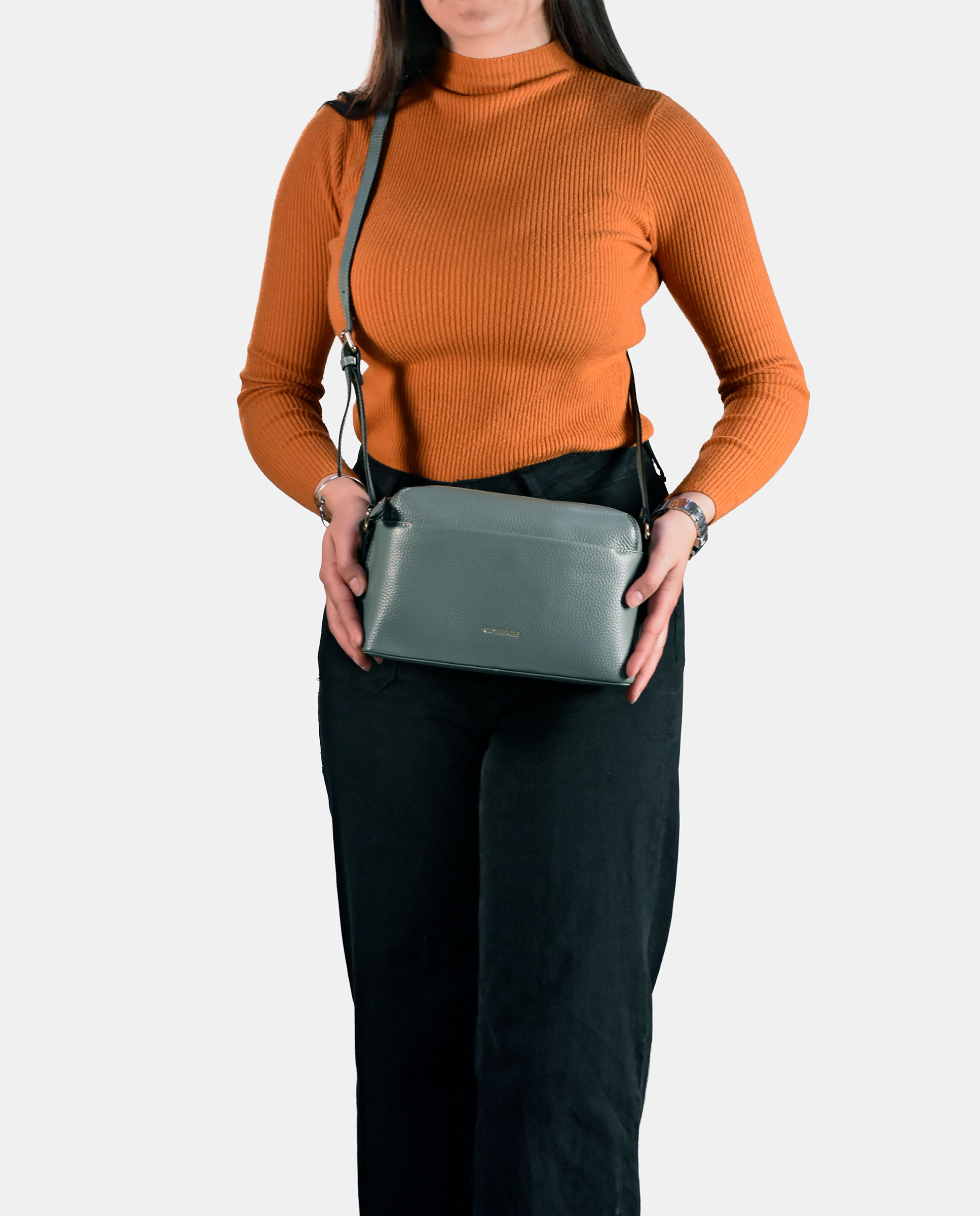 Mala Crossbody em Pele com Bolso à Frente Azul-claro-4