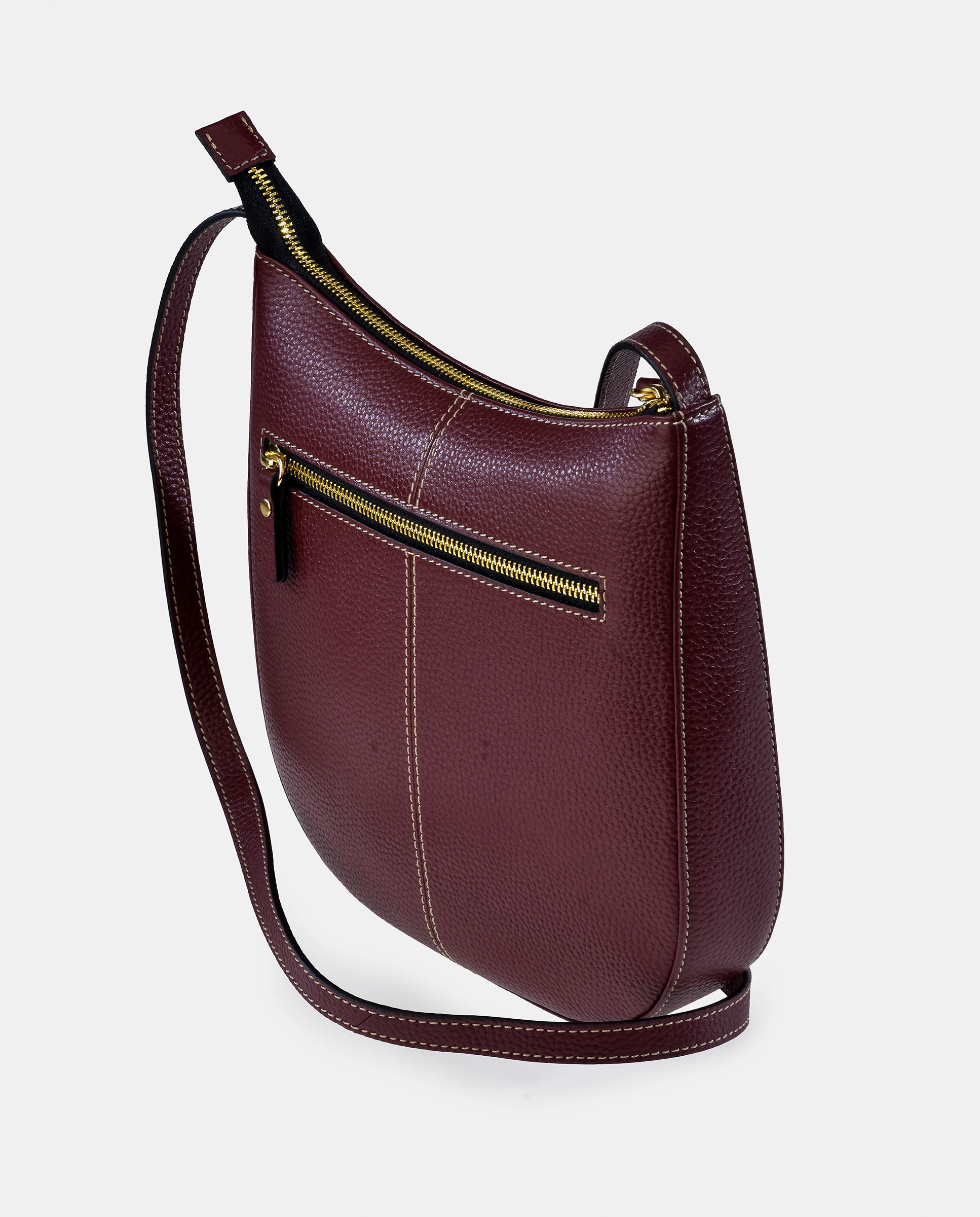 Mala Crossbody em Pele com Bolso Traseiro Bordeaux-3