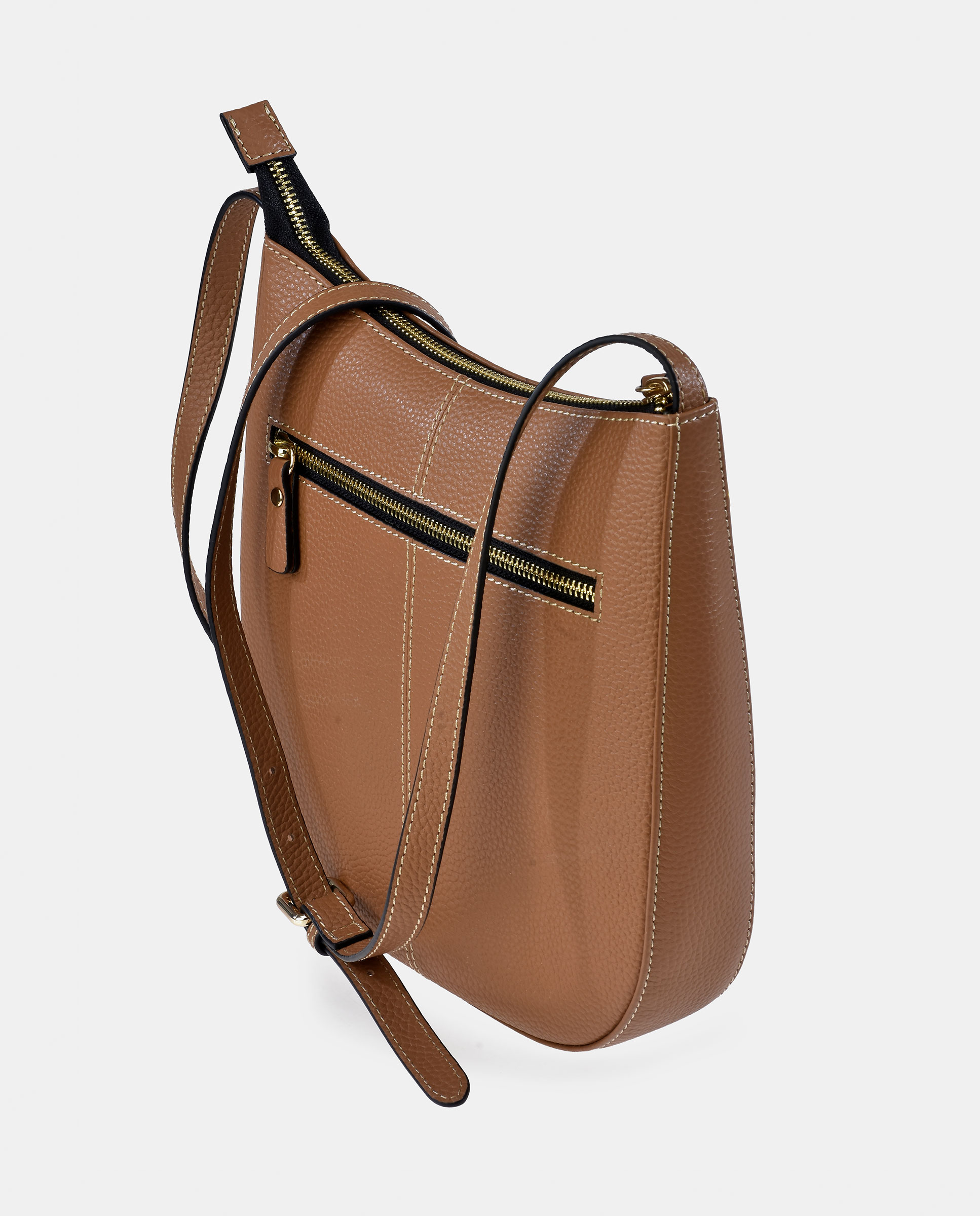 Mala Crossbody em Pele com Bolso Traseiro Camel-3