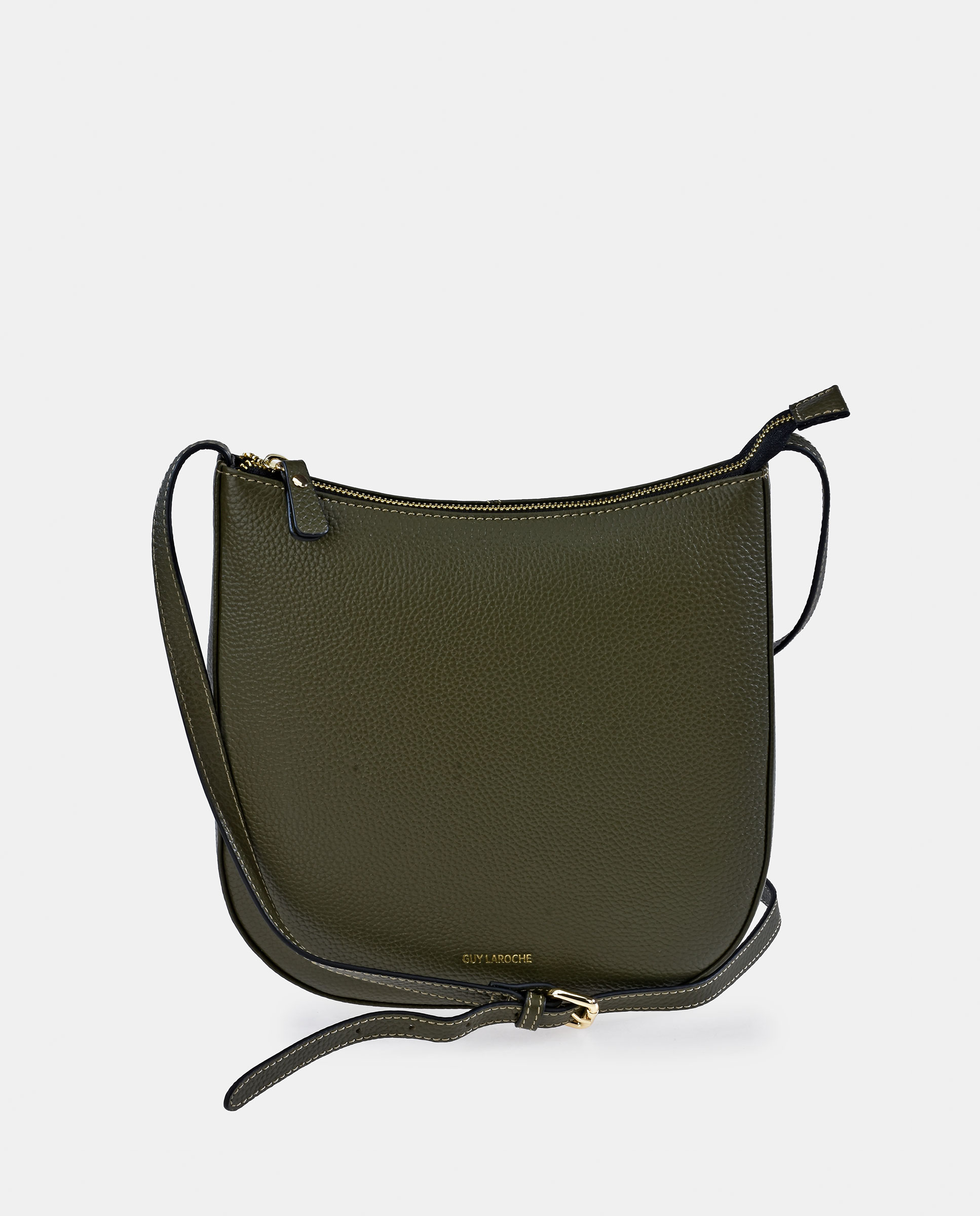 Mala Crossbody em Pele com Bolso Traseiro Verde-escuro-1