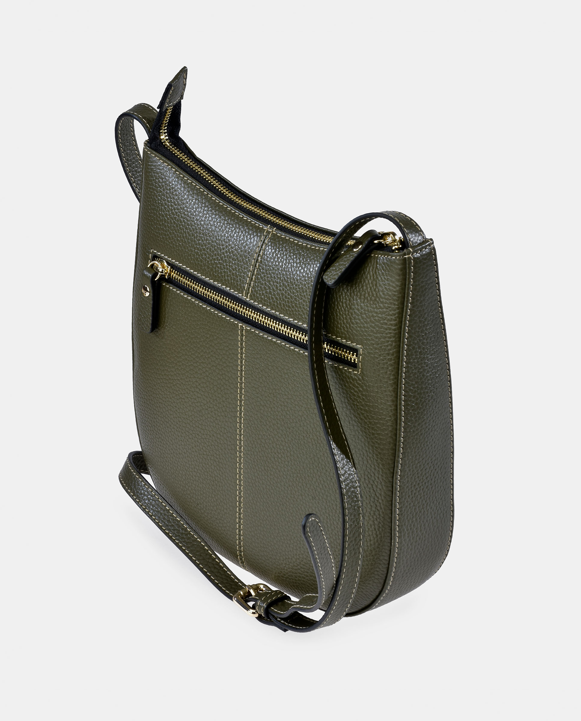 Mala Crossbody em Pele com Bolso Traseiro Verde-escuro-3