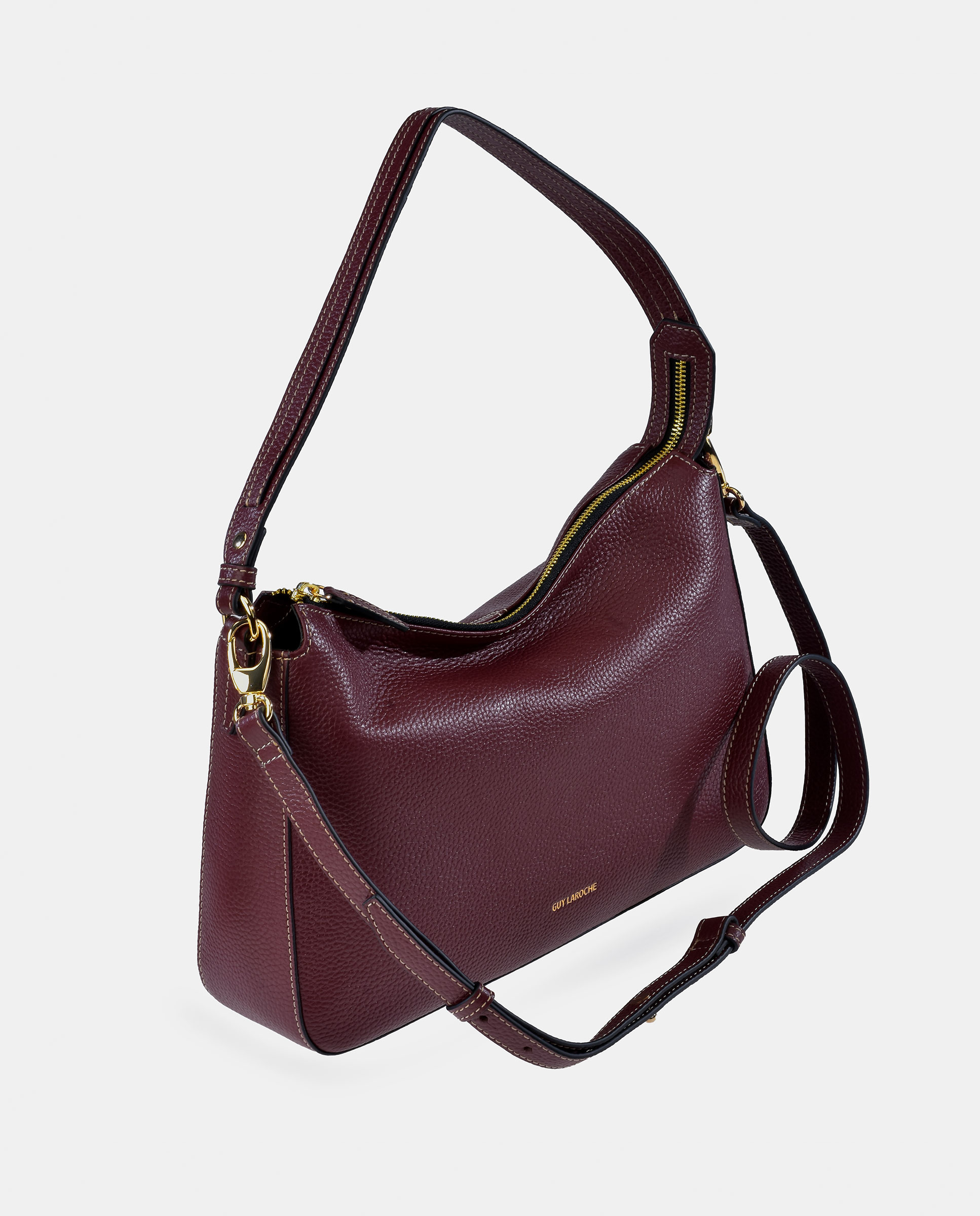 Mala Hobo em Pele com Alça e Alça de Tiracolo Bordeaux-2
