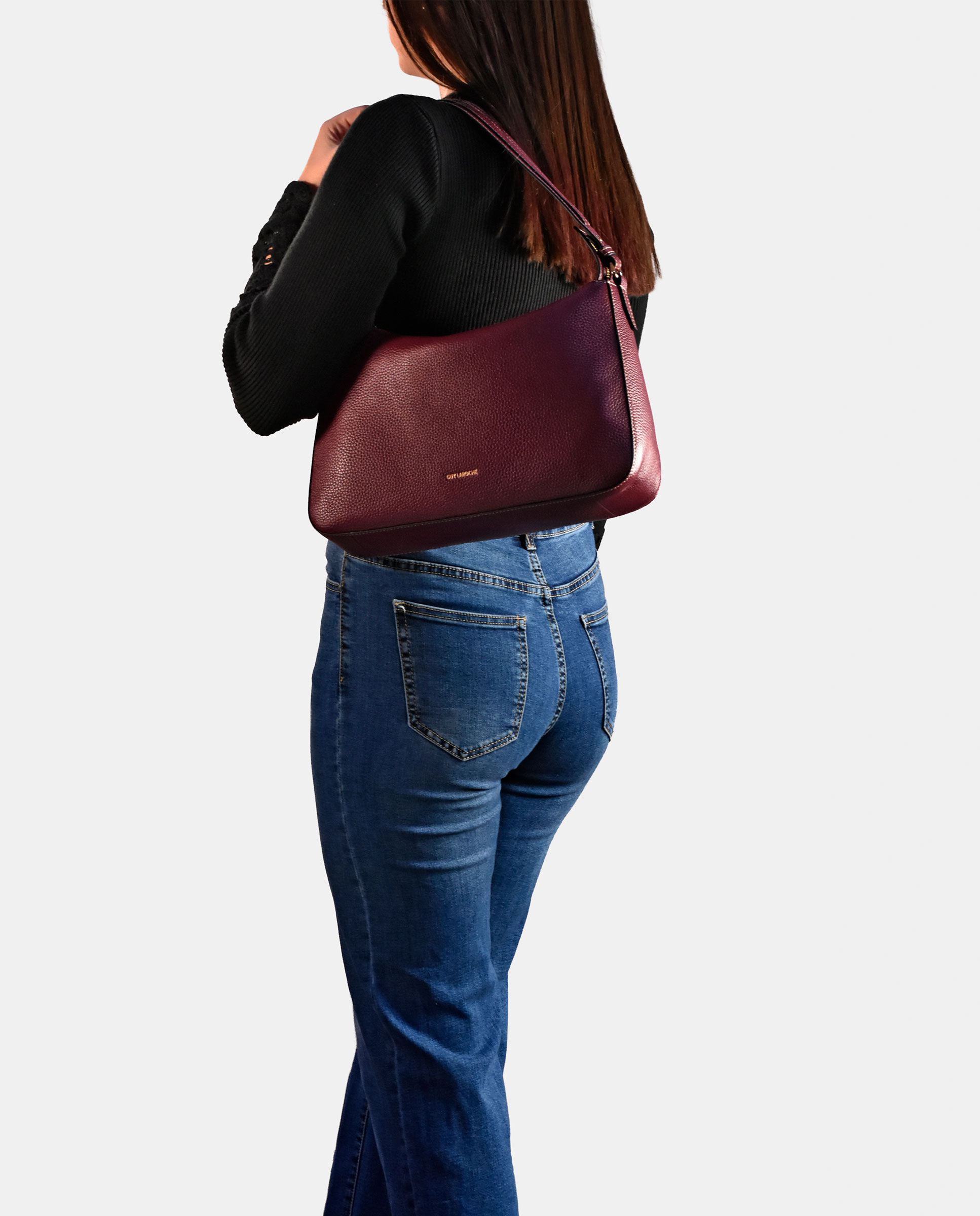 Mala Hobo em Pele com Alça e Alça de Tiracolo Bordeaux-5