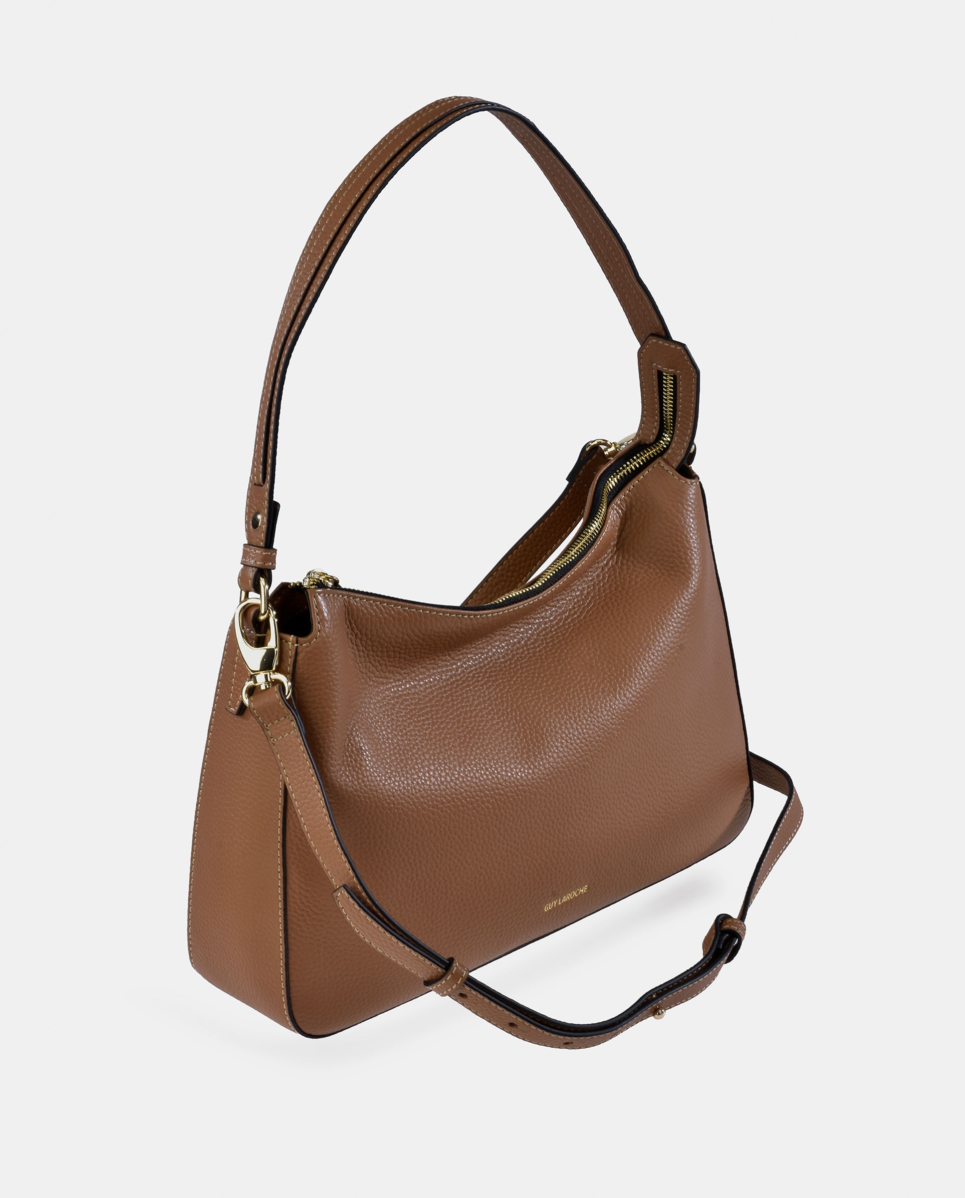 Mala Hobo em Pele com Alça e Alça de Tiracolo Camel-2