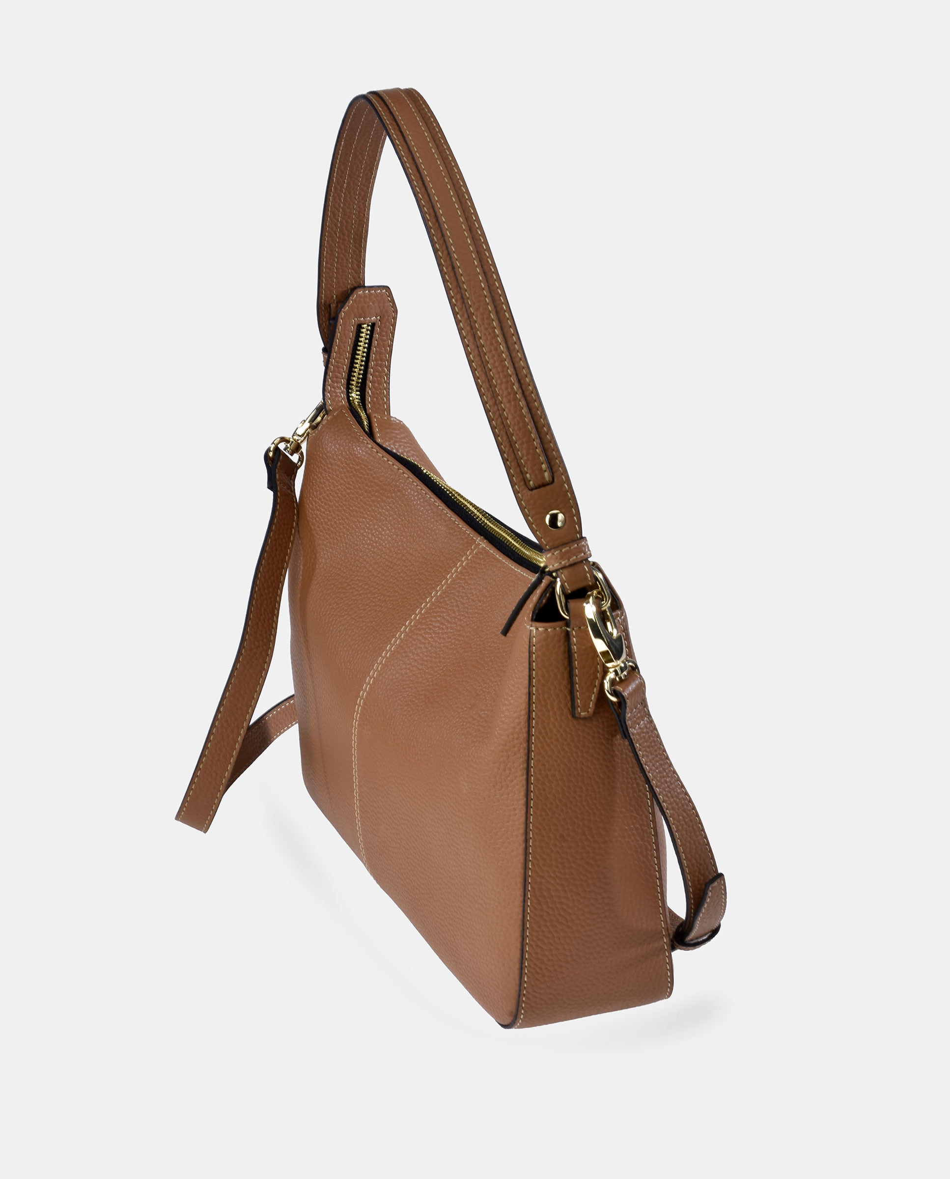 Mala Hobo em Pele com Alça e Alça de Tiracolo Camel-3