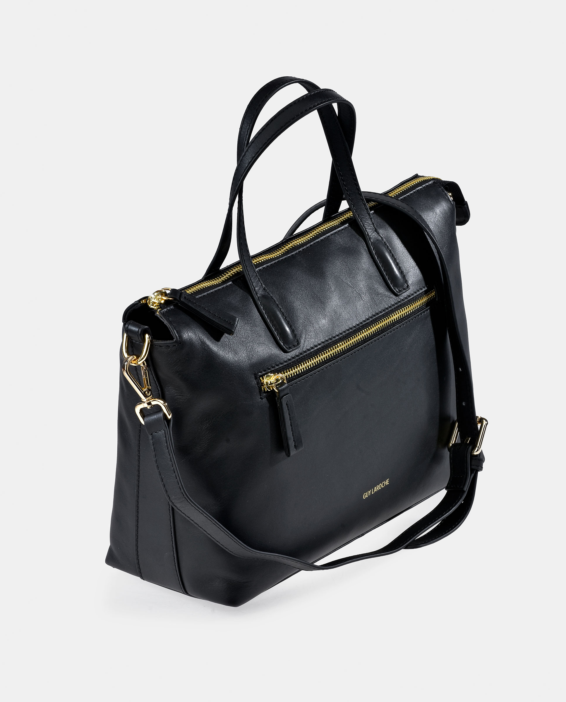 Mala Carryall em Pele com Alça Dupla e Alça de Tiracolo Preto-2