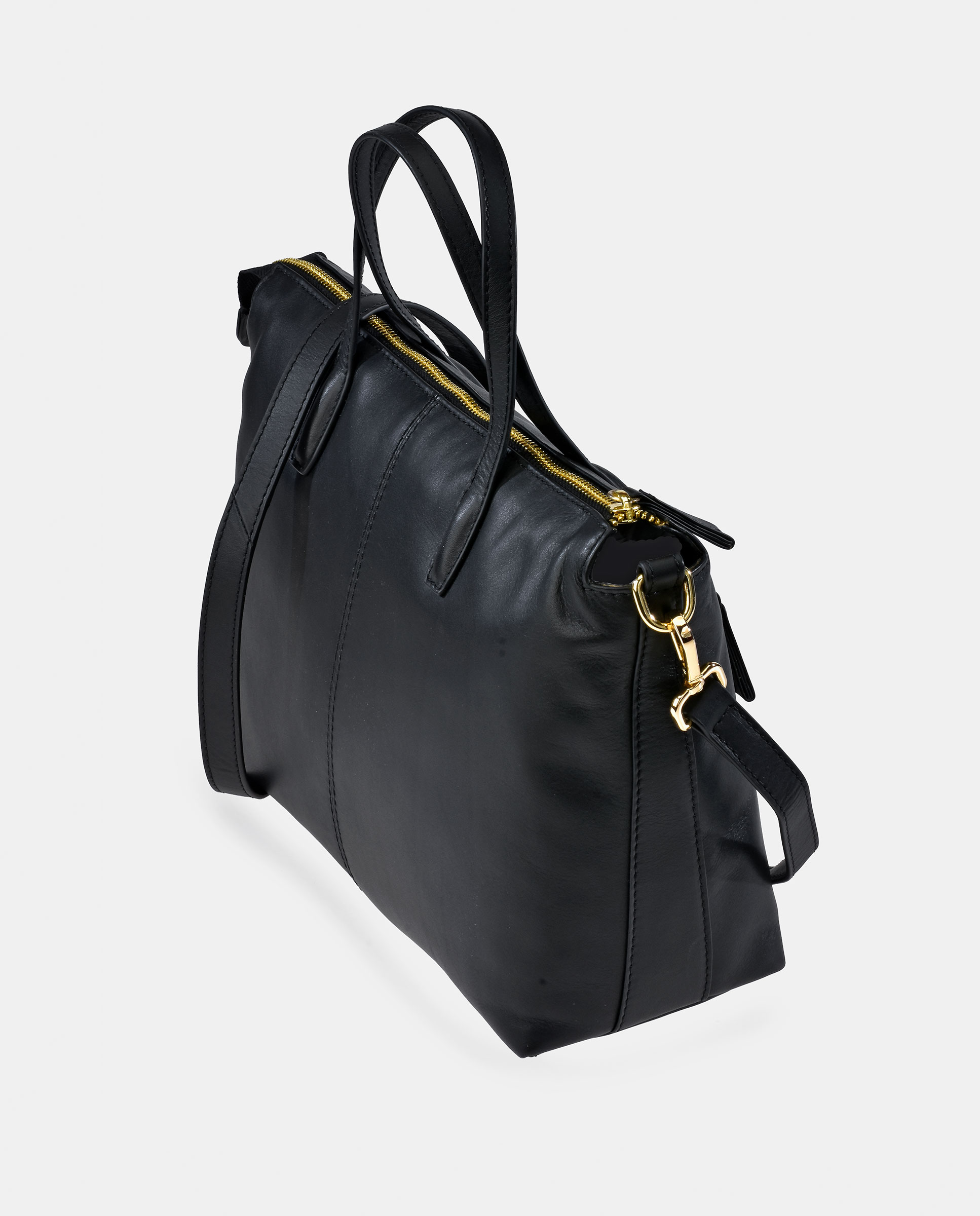 Mala Carryall em Pele com Alça Dupla e Alça de Tiracolo Preto-3