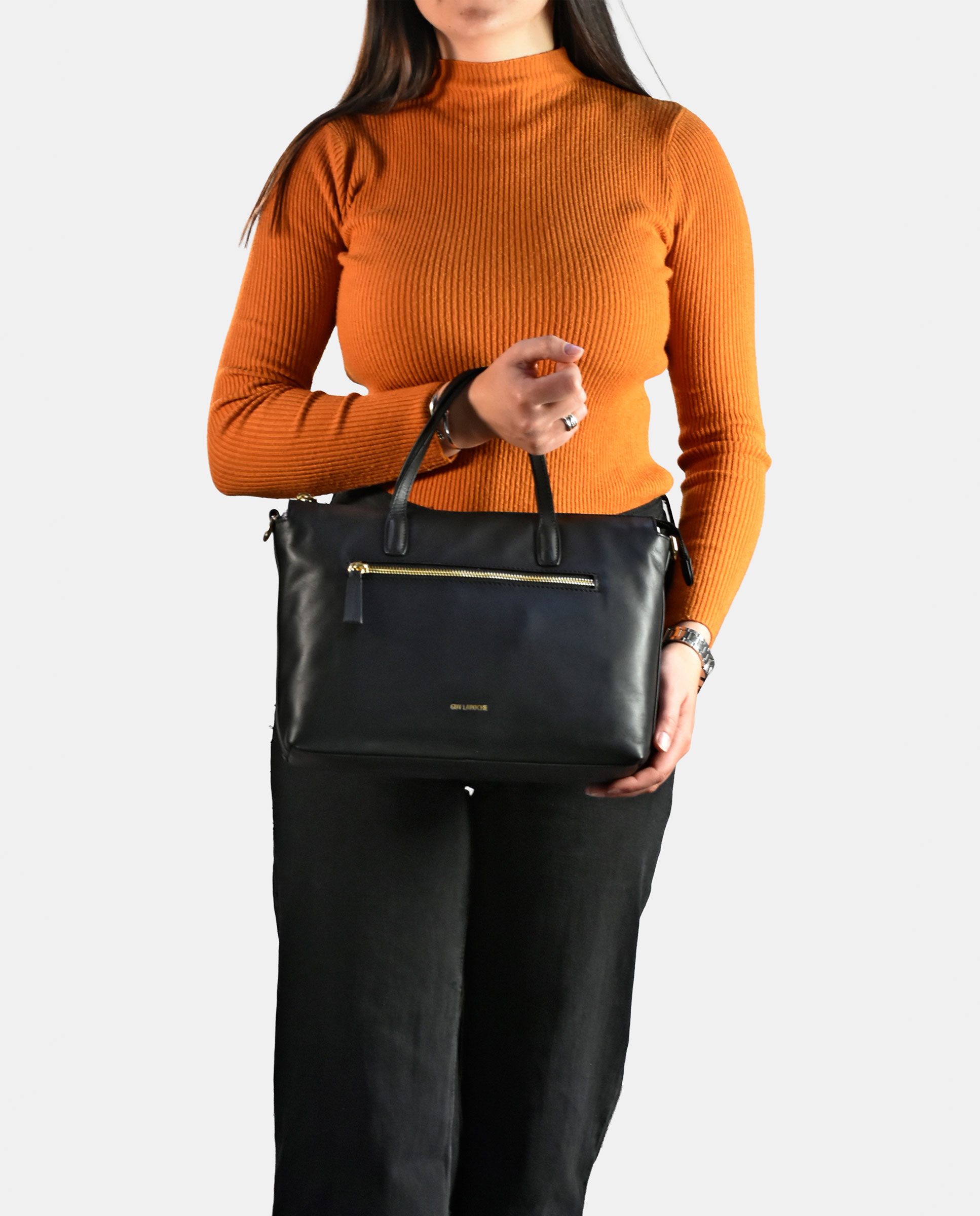 Mala Carryall em Pele com Alça Dupla e Alça de Tiracolo Preto-4