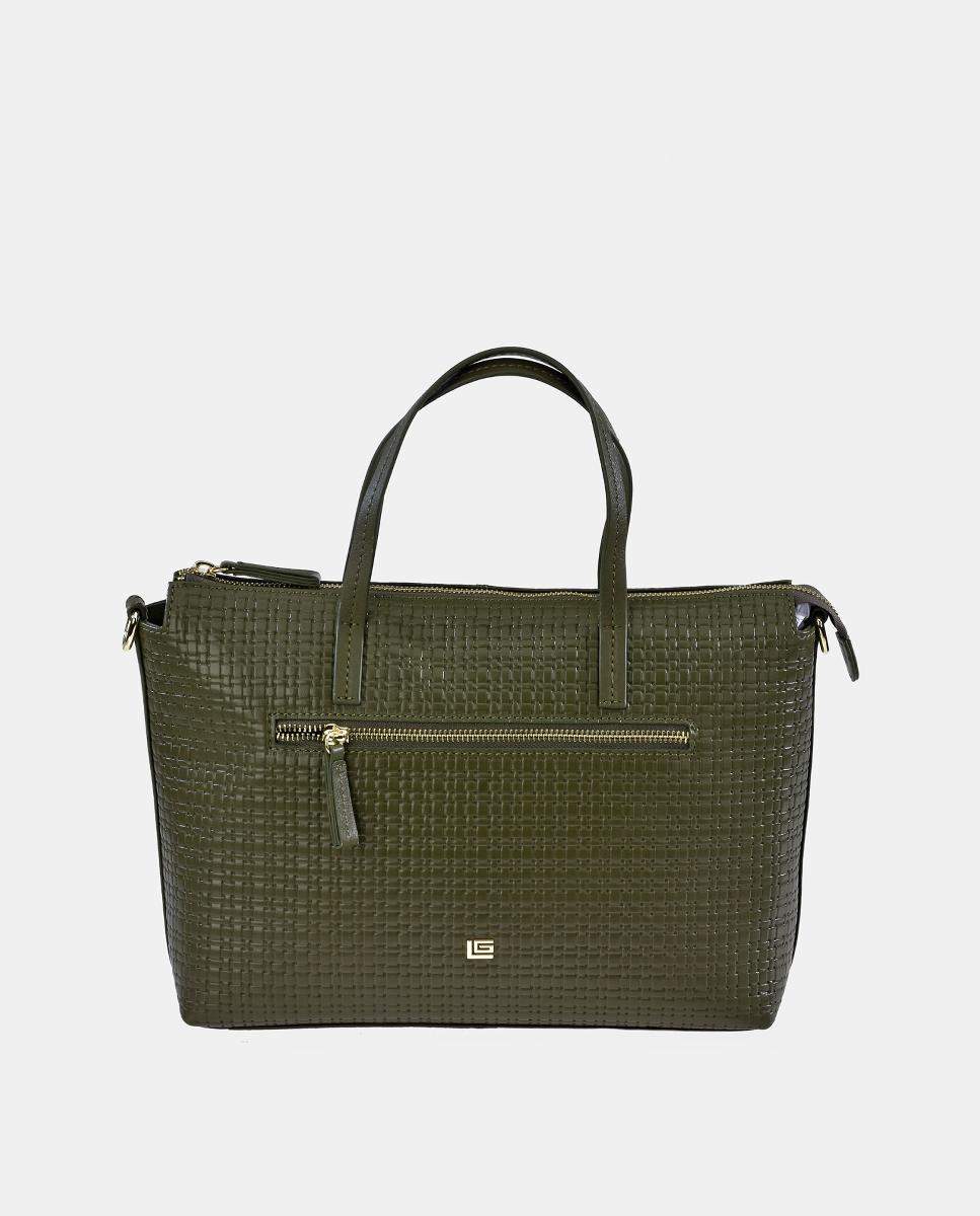 Mala Tipo Tote em Pele - Preto Verde-escuro-1