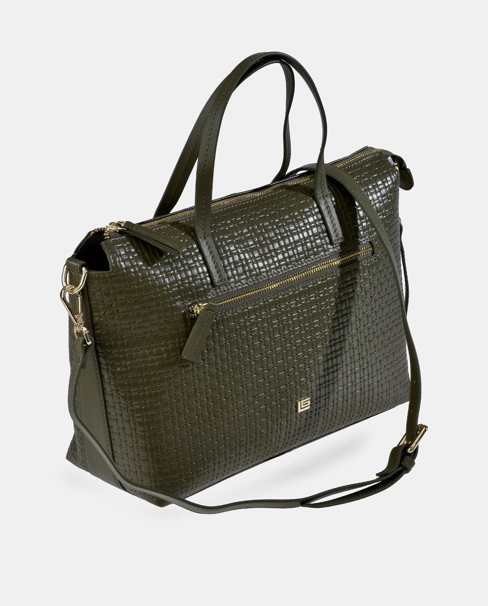 Mala Tipo Tote em Pele - Preto Verde-escuro-2